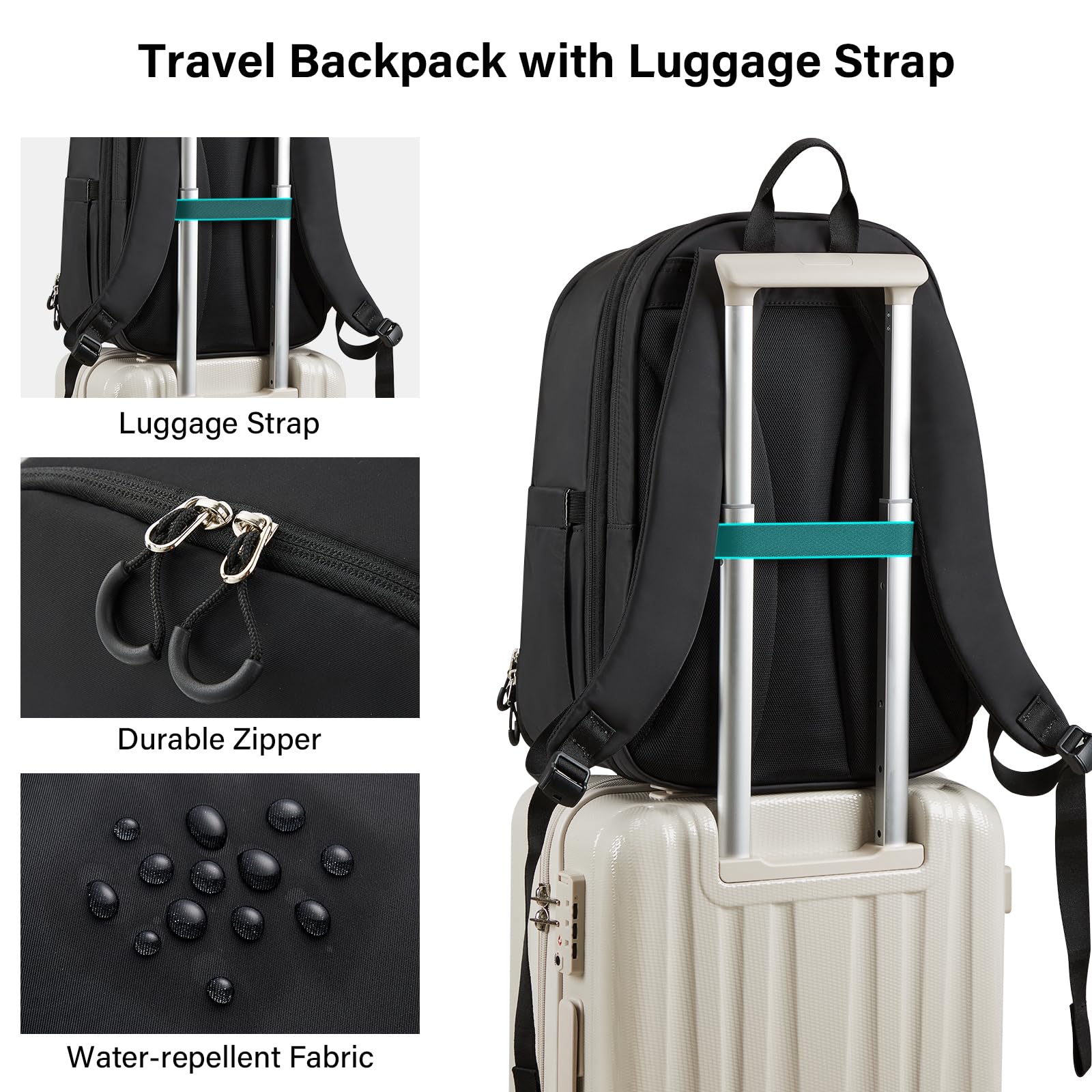 **Hanke 18 Inch Expandable Travel Backpack for Women & Men - Airline Approved Carry-On Backpack, Lightweight Daypack for Work, Casual & Travel (Black) - Perfect for Commuting, Business Trips & Weekend Getaways**