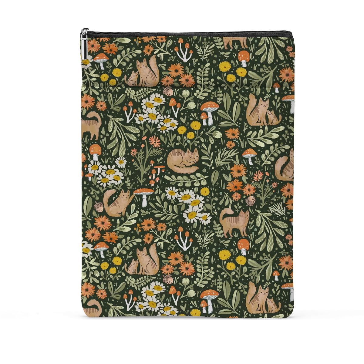 Premium Book Sleeve Protector - Zippered Book Cover for Hardcover & Paperback Books | Washable Floral Cat Print Book Pouch | Perfect Gift for Book Lovers, Teachers & Readers | Great for Travel, School & Library Use