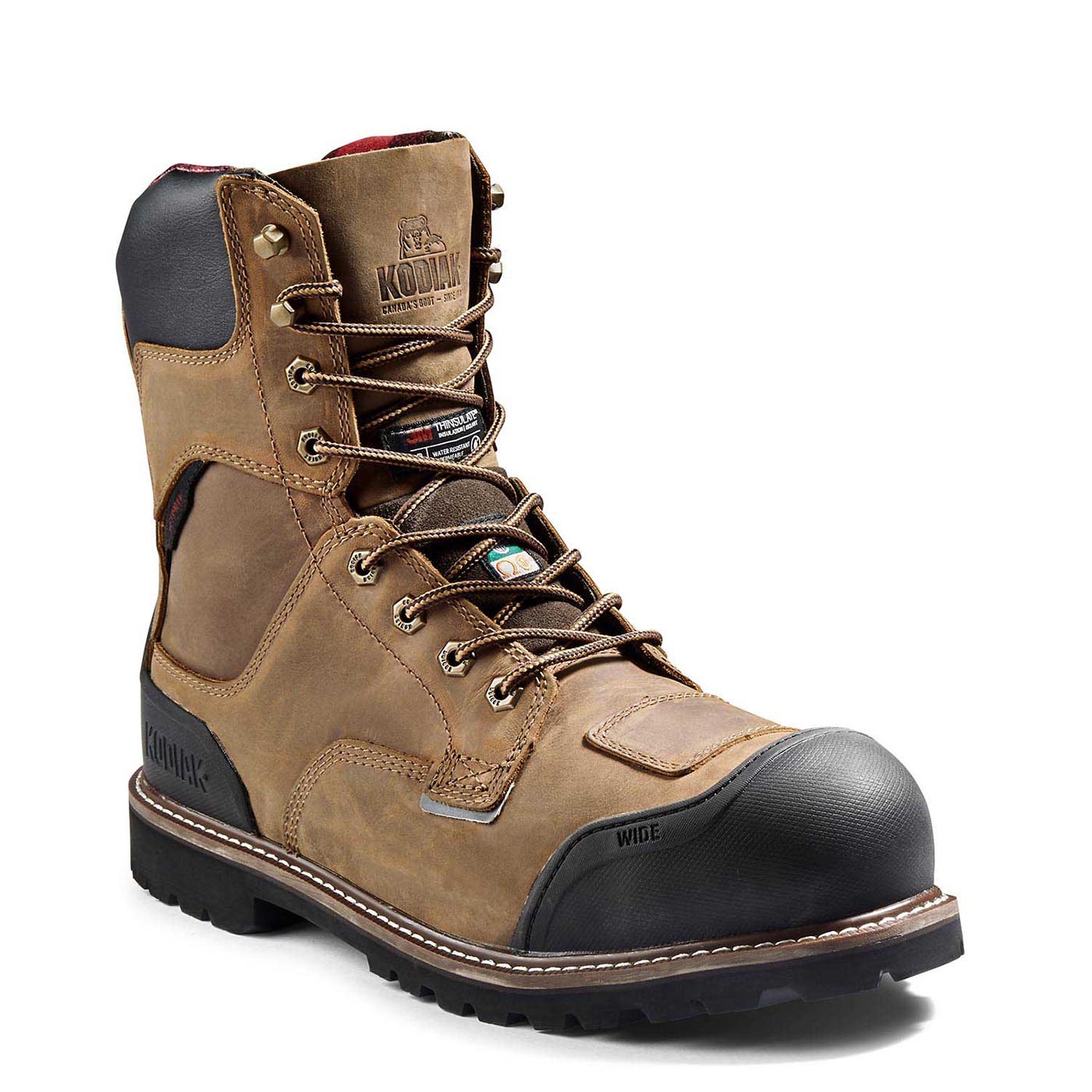 Kodiak Widebody WP Men's 8 Composite Toe Work Boots - Waterproof Safety Shoes for Construction & Outdoor Work (Brown) - Perfect for Heavy Duty Jobs, Hiking & Industrial Workplaces