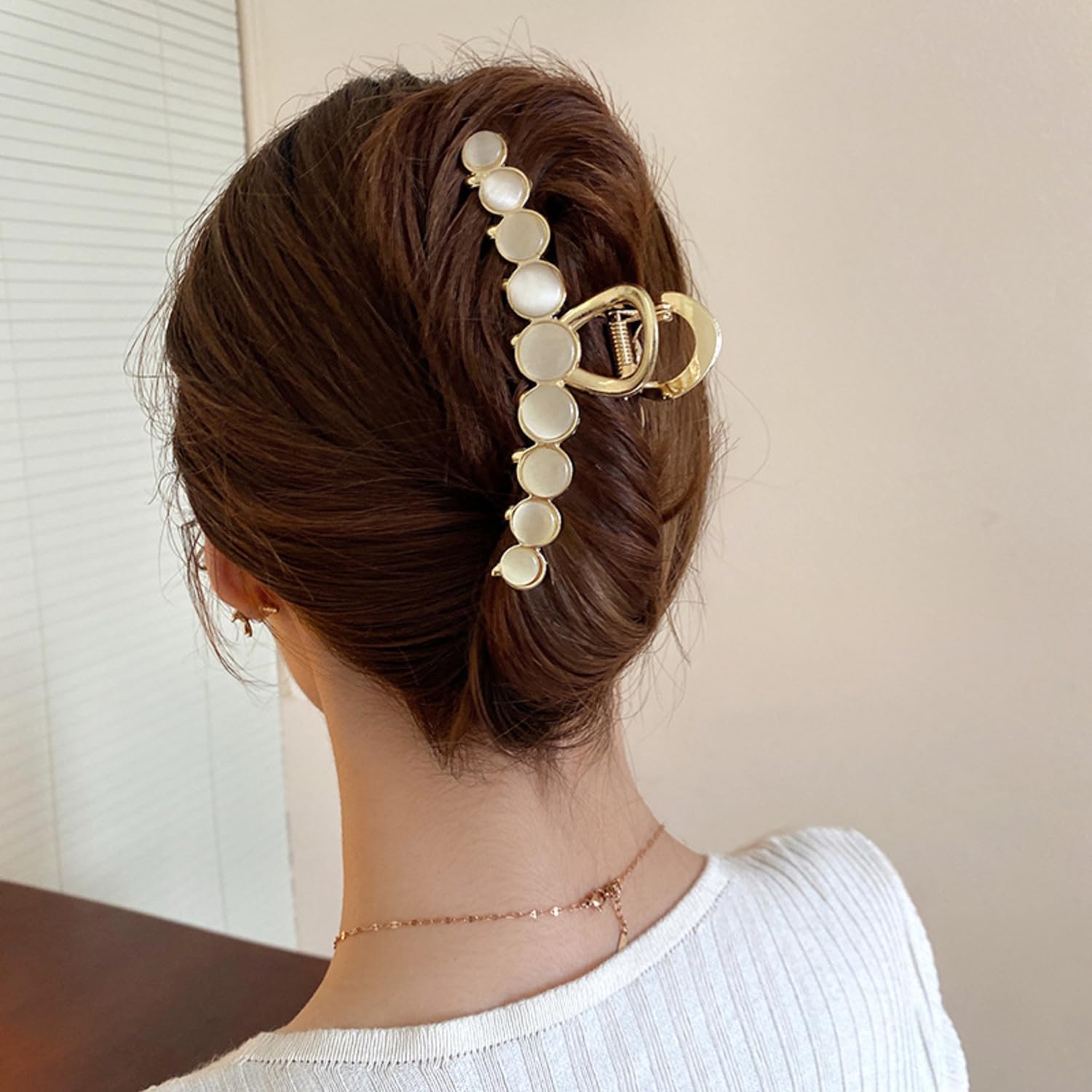 ANNA CREATIONS Golden Large Metal Pearl Hair Claw Clip - Elegant Hair Accessories for Women & Girls - Perfect for Weddings, Parties & Everyday Styling