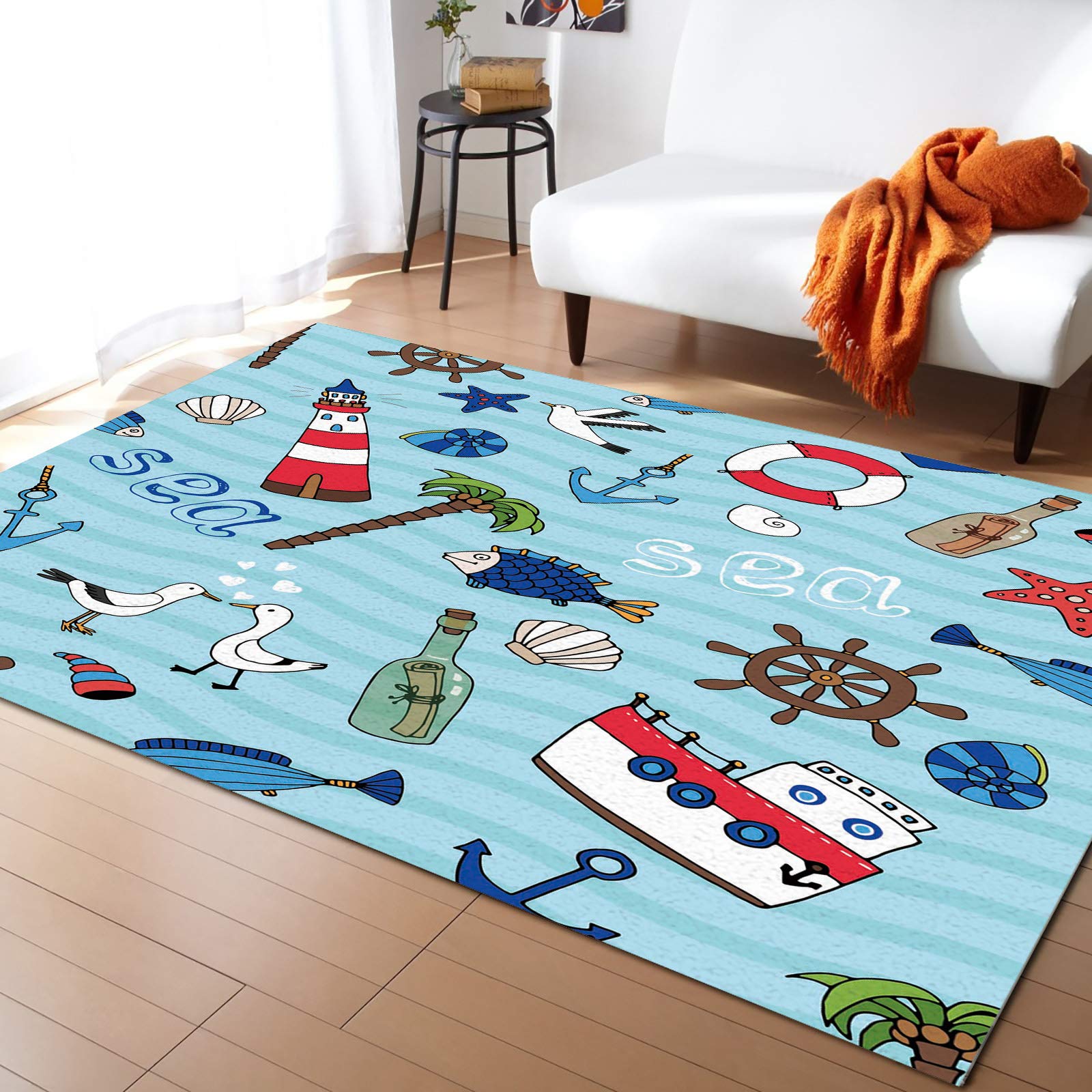 Cartoon Summer Ocean Life Area Runner Rug 2'7