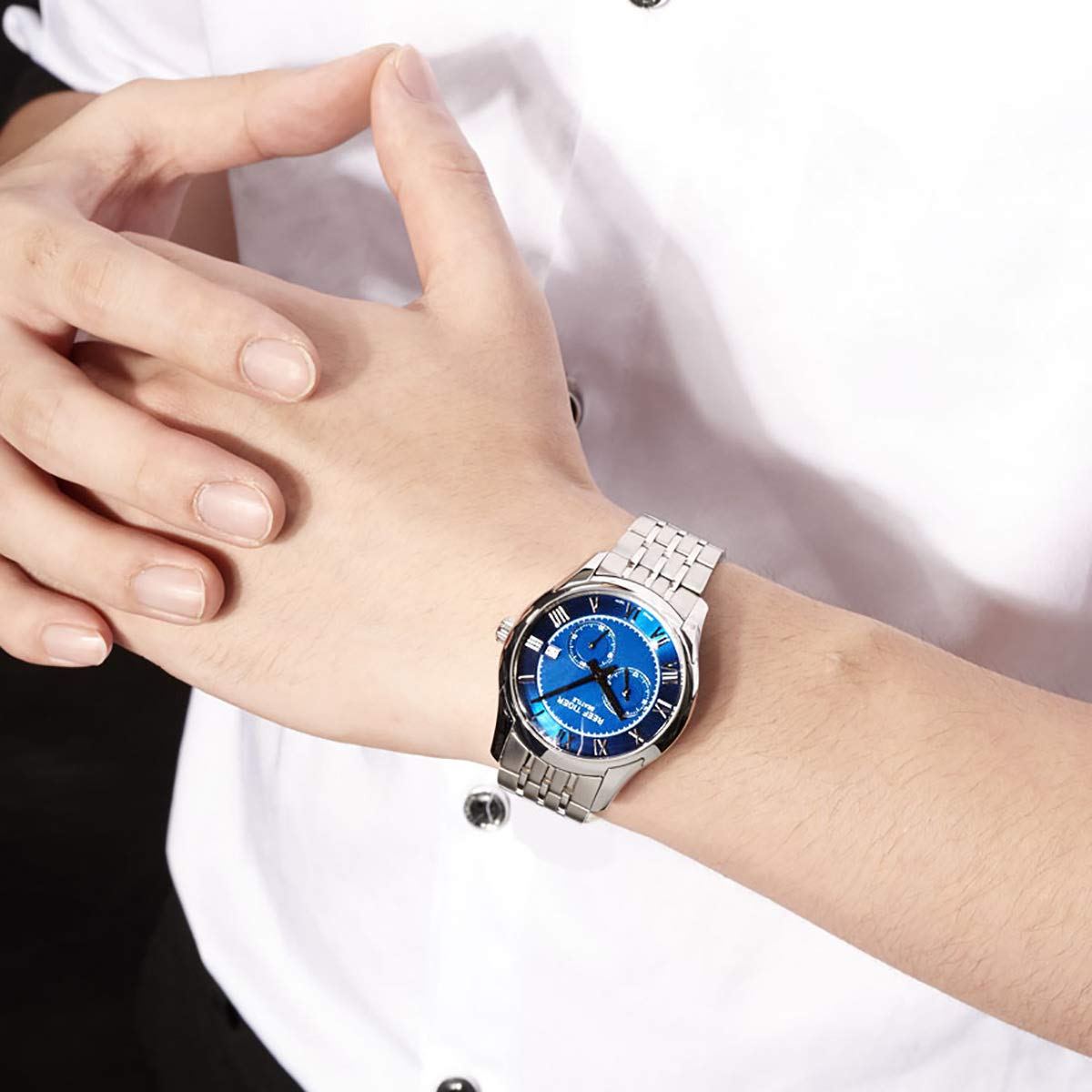 REEF TIGER Men's Automatic Business Watch - Stainless Steel Analog Dress Watch with Date Window | RGA165-YLY | Perfect for Office, Formal Events & Professional Settings