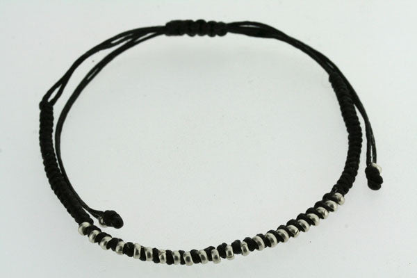 Black Thread Small Bead Bracelet - Pure Silver 925 Adjustable Handmade Jewelry for Women - Perfect for Everyday Wear, Gifts & Boho Style