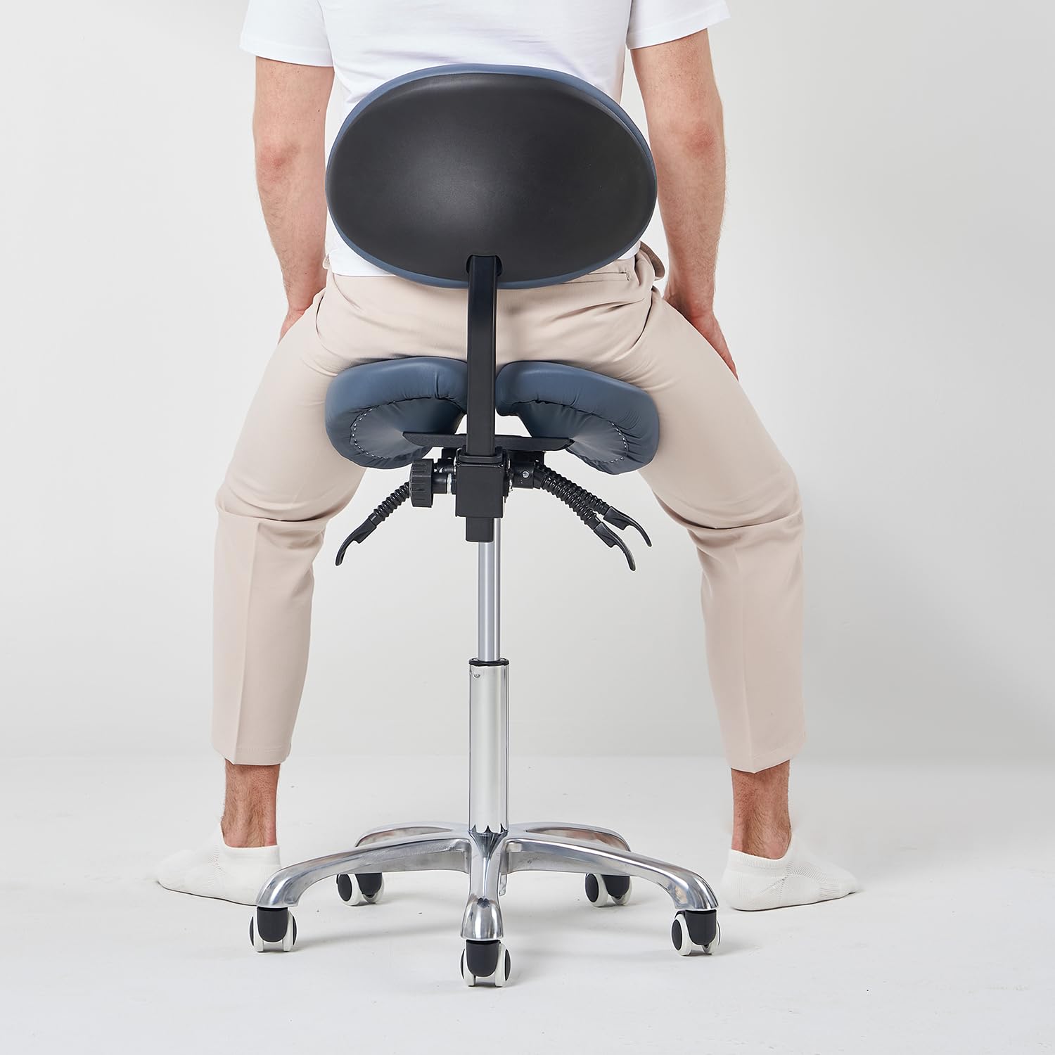 Master Massage Berkeley Ergonomic Saddle Stool - Split Seat Design, Hydraulic Swivel Rolling Base with Adjustable Height & Tilt - Posture Correcting Chair for Office, Salon & Massage Therapy