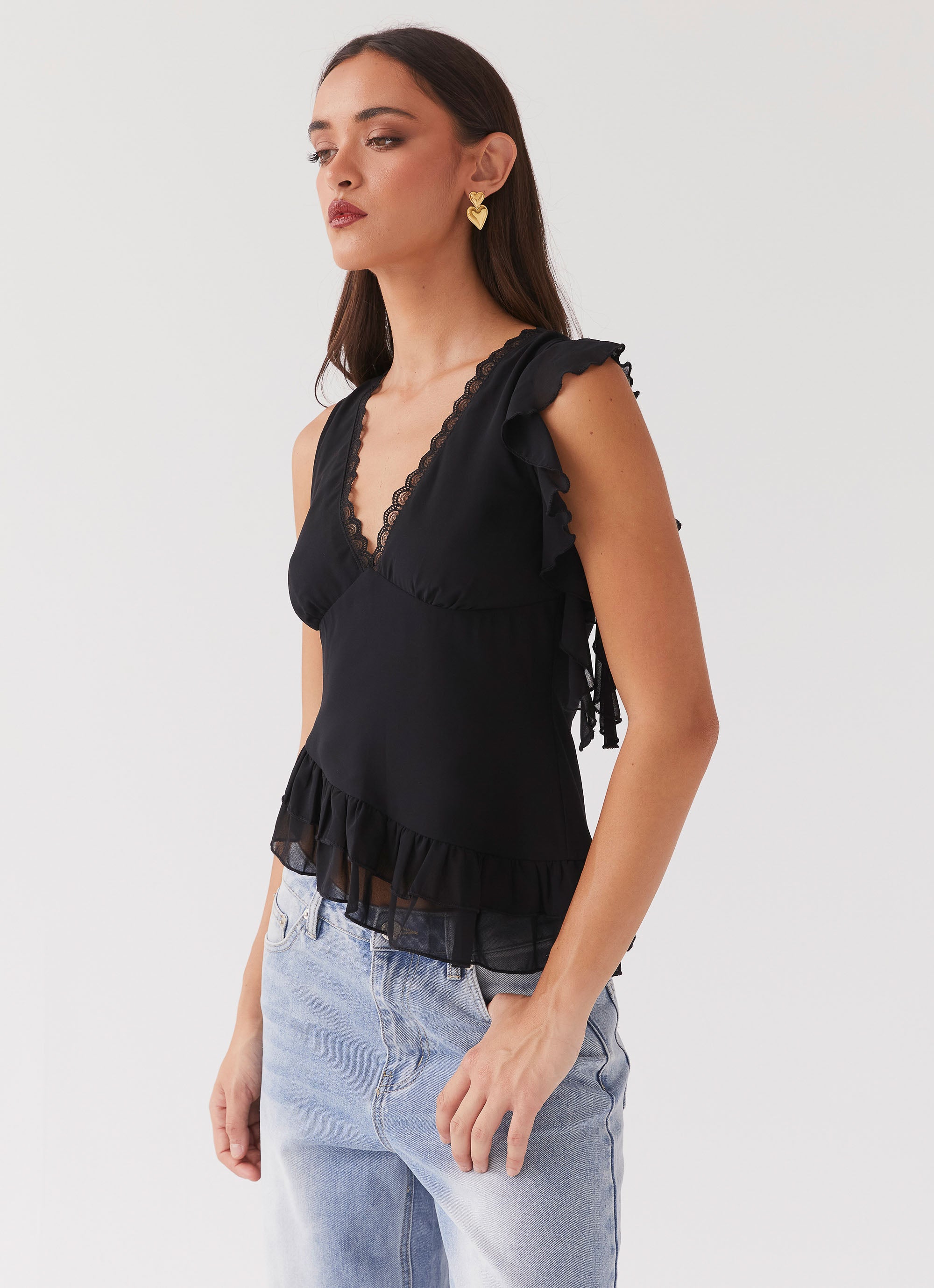 Empress Frill Trim Top for Women - Elegant Black Blouse for Casual & Party Wear | Trendy Ruffled Tops for Date Night & Office Outfits