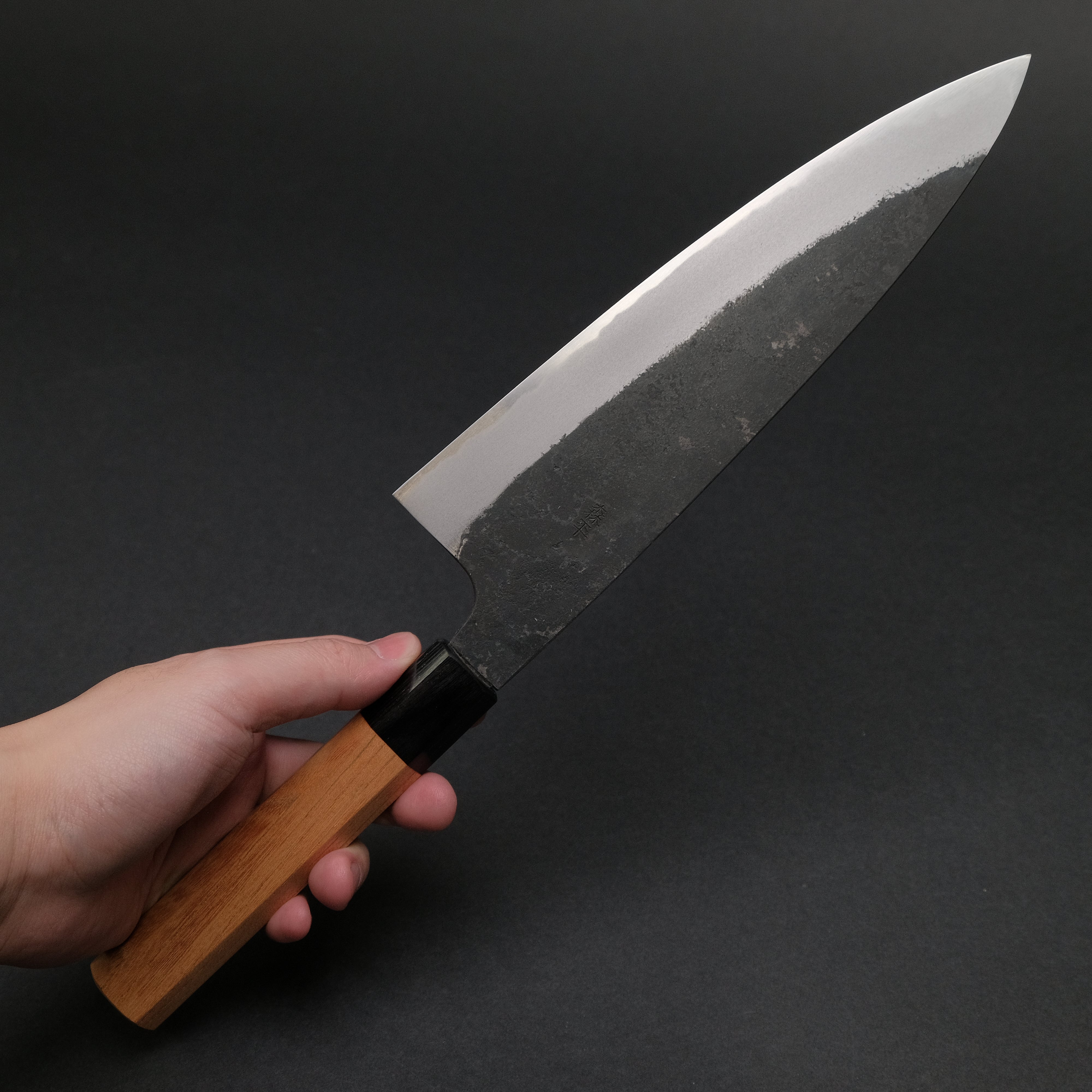 Premium Japanese Chef Knife - Morihei Hisamoto Kurouchi White #2 Extra Height Gyuto 210mm with Keyaki Zelkova Handle - Professional Kitchen Knife for Slicing, Dicing & Meat Cutting - Perfect for Chefs & Home Cooks