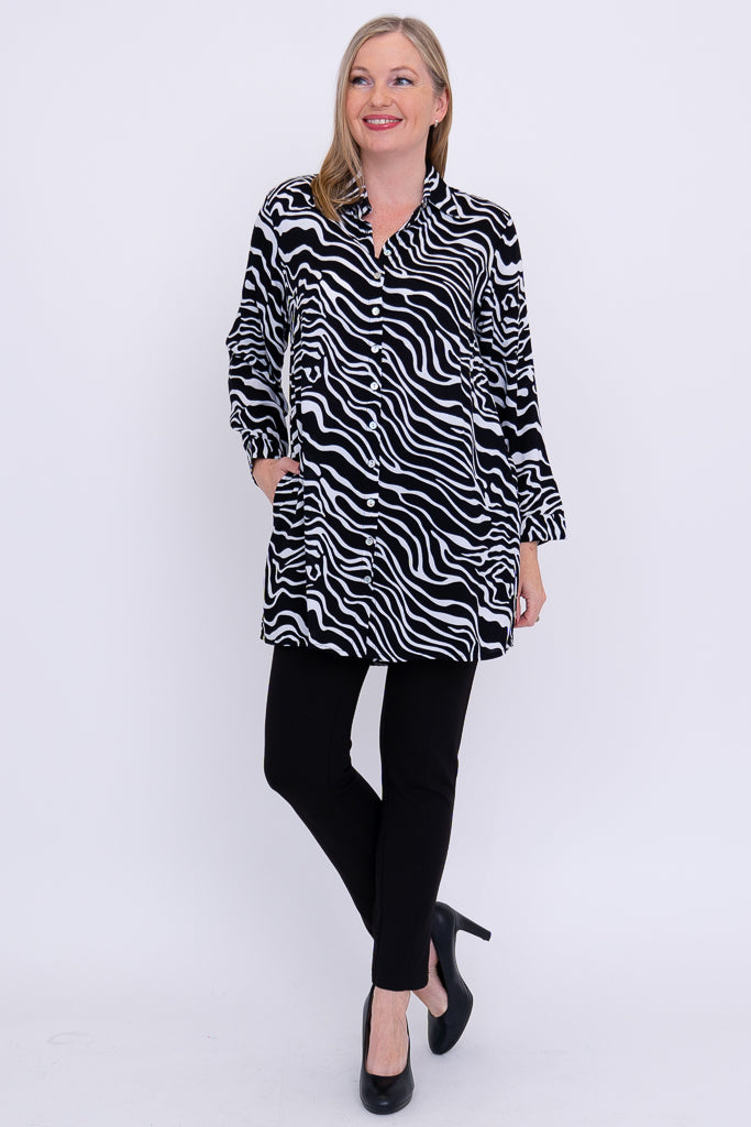 Amed Blouse - Floral Print Women's Top with BW Waves Design | Perfect for Casual Wear, Office Outfits & Summer Fashion