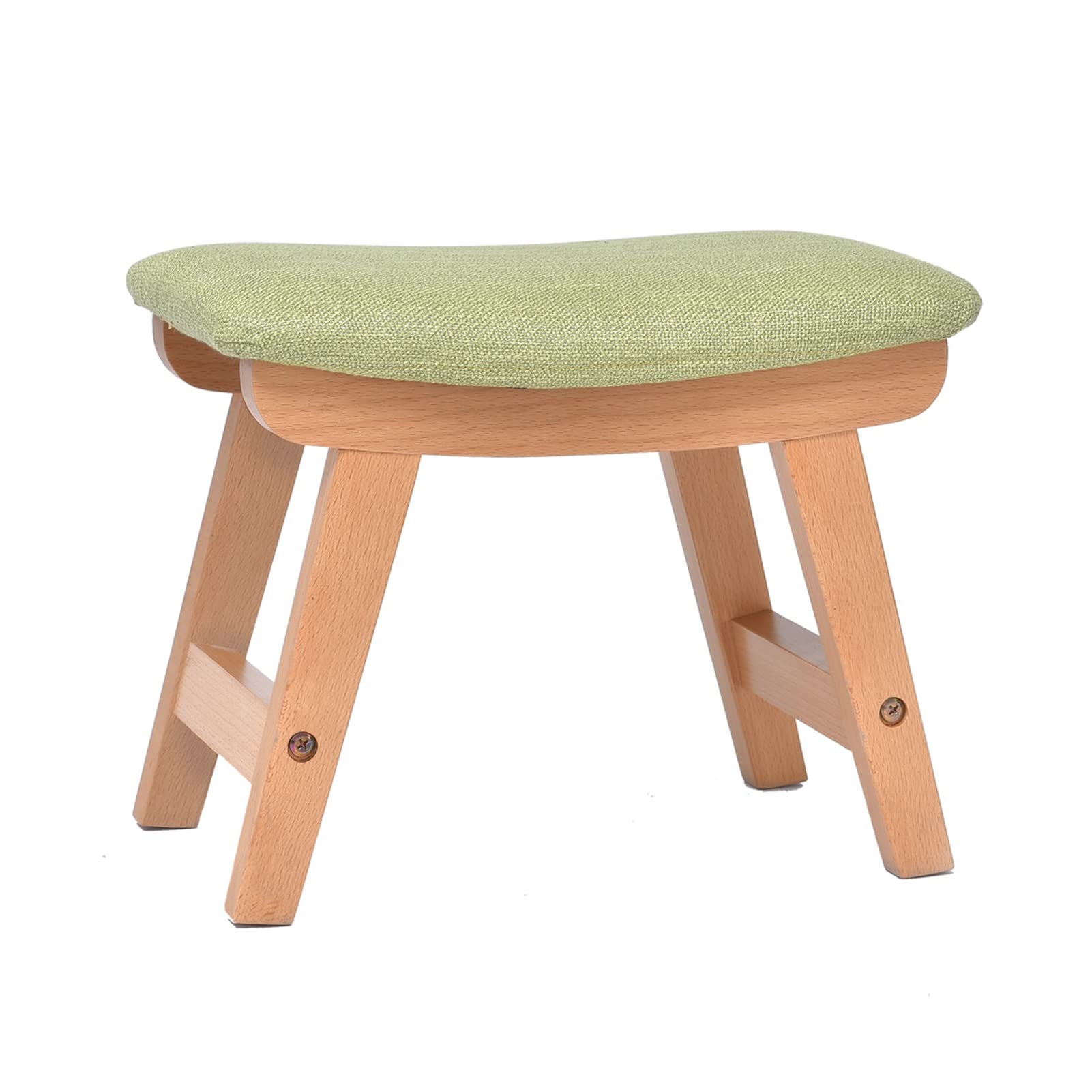 Reposapies LIU Padded Linen Stool with Wooden Frame - Makeup Vanity Stool, Shoe Bench for Living Room, Bedroom, Dressing Area - Perfect for Makeup Application, Shoe Changing & Extra Seating (Green)
