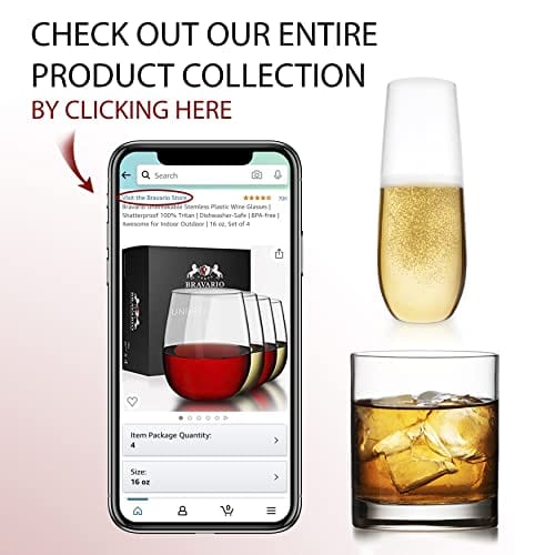 Bravario Unbreakable Stemless Plastic Wine Glasses - Shatterproof 100% Tritan, BPA Free, Dishwasher Safe, Reusable Drinking Cups for Wine, Cocktails, Juice - 16 oz Set of 4 - Perfect for Parties, Picnics, Poolside, Camping & Outdoor Entertaining