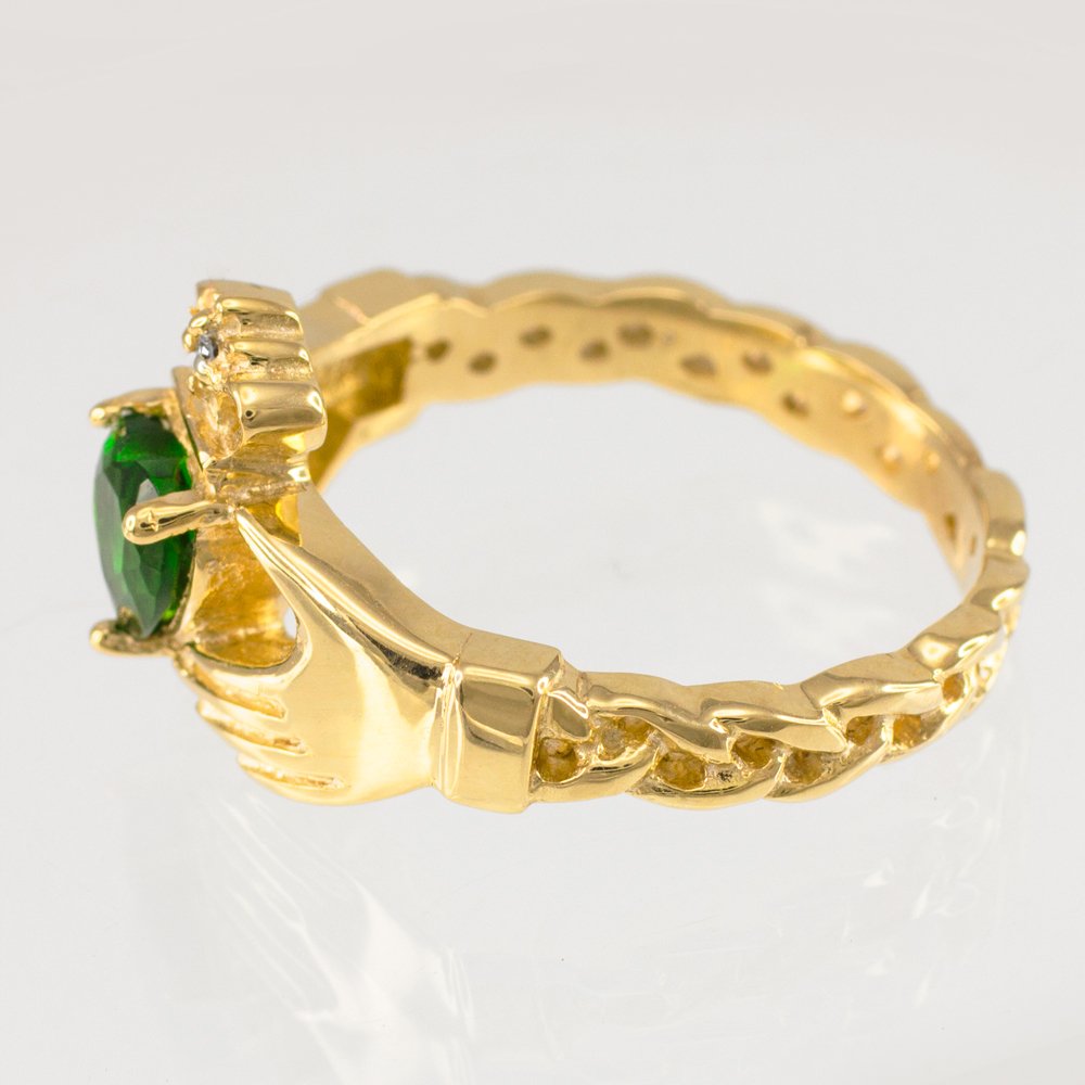 10K Solid Yellow Gold Personalized CZ Heart Diamond Crown Birthstone Claddagh Ring - Perfect for Birthdays, Anniversaries & Irish Heritage Celebrations