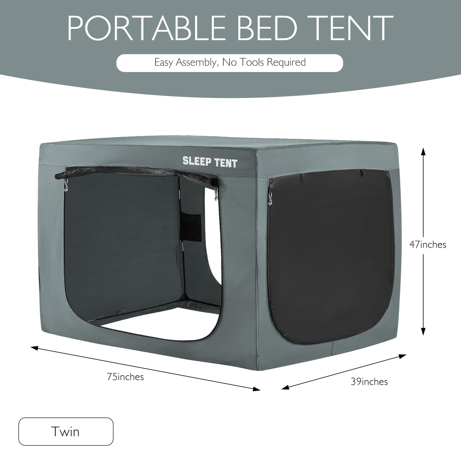 BORNA Twin Bed Tent - Indoor Portable Light Reducing Sleeping Canopy for Kids & Adults | Breathable Blackout Privacy Space with Mosquito Netting (Pale Gray) | Perfect for Bedrooms, Dorms, Camping & Privacy Spaces