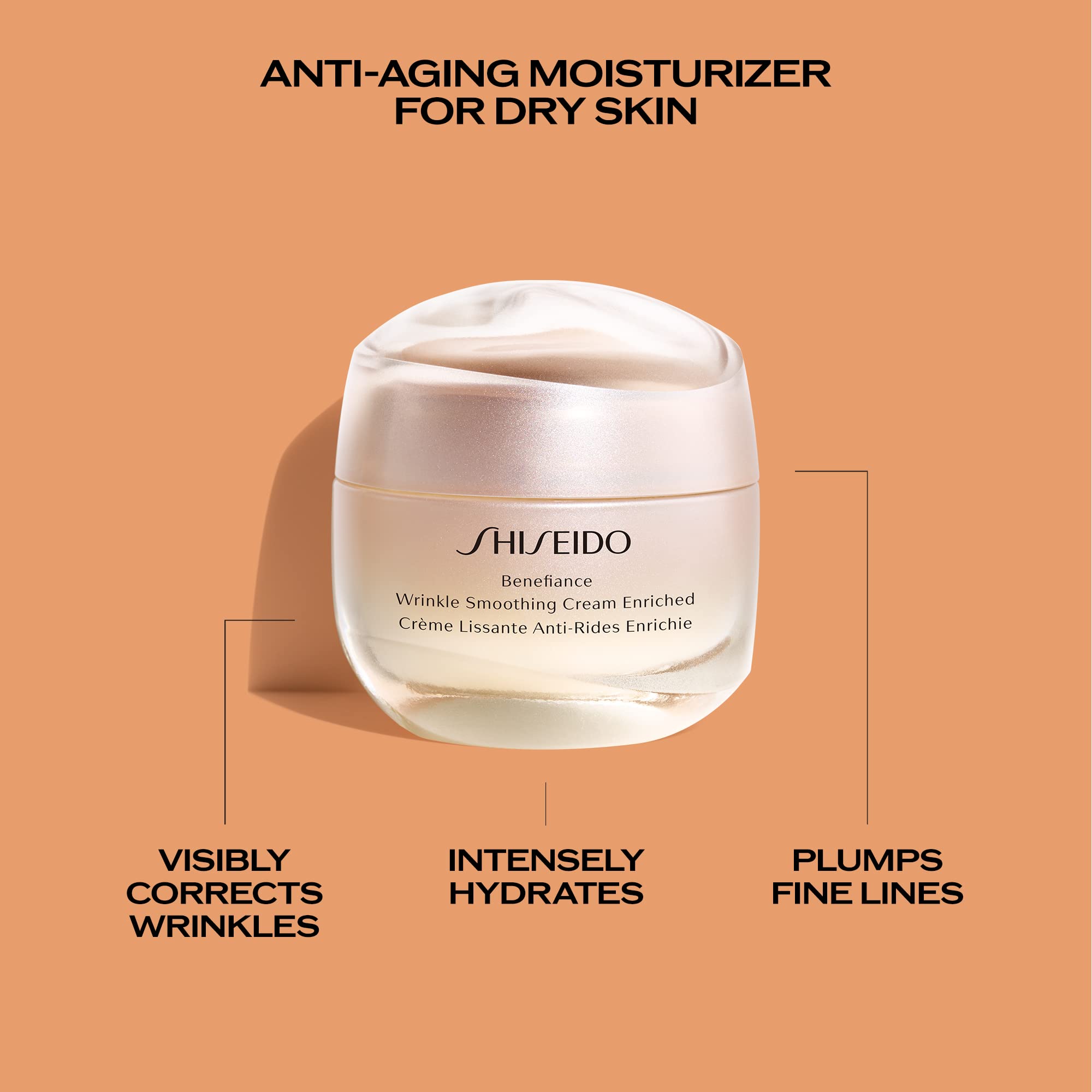 Shiseido Benefiance Wrinkle Smoothing Cream - 75mL Anti-Aging Moisturizer for Dry to Very Dry Skin - Visibly Reduces Wrinkles & Deep Hydration - Non-Comedogenic - Perfect for Nighttime Skincare Routine & Daily Anti-Aging Care