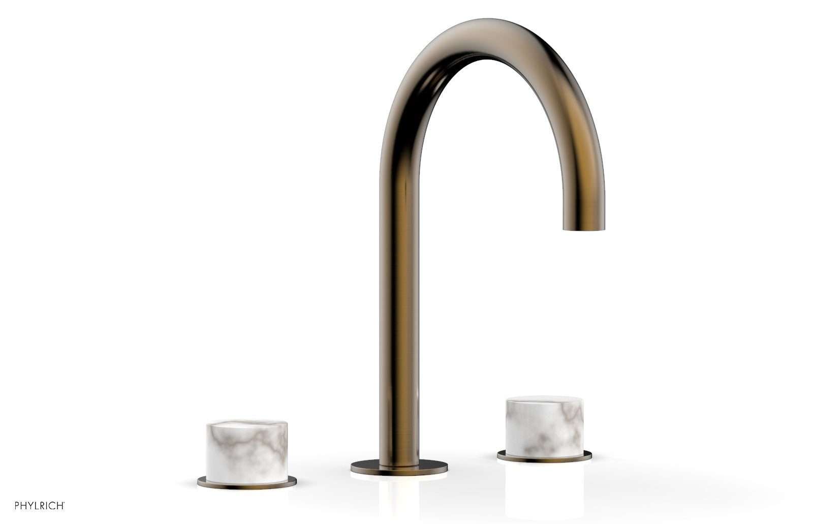 BASIC II Widespread Bathroom Faucet with White Marble Handles - 8 Inch Centerset, Brushed Nickel Finish for Modern Vanity Sinks (Model 230-03) - Perfect for Guest Bathrooms and Powder Rooms