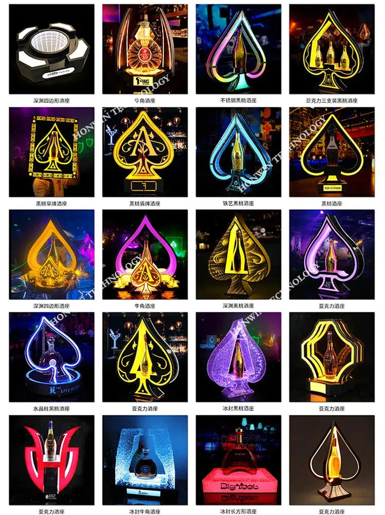 Rechargeable LED Champagne Bottle Display Case - 3 Bottle Capacity for Armand de Brignac & Ace of Spade - Perfect for Nightclubs, VIP Events & Luxury Gift Presentations
