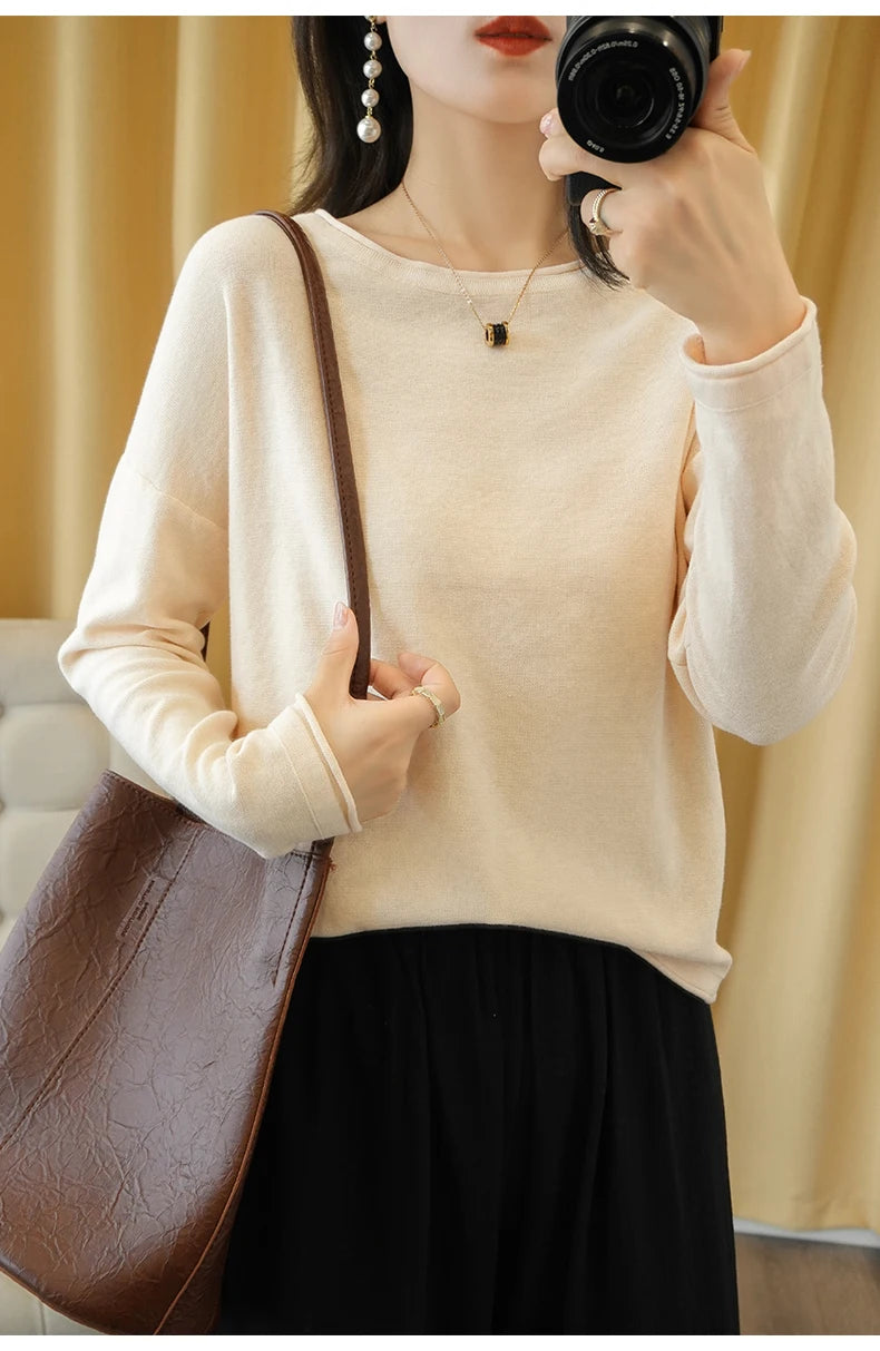 Soft Cotton O-Neck Pullover Knit Sweater for Women - Cozy Winter Wear & Casual Outfits