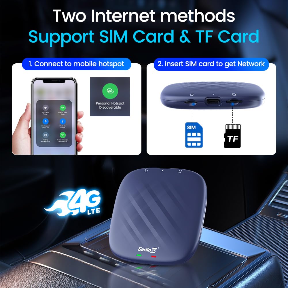 Carlinkit Tbox Plus Android 13.0 CarPlay Box - 8GB RAM 128GB Storage, 8-Core AI Box Adapter for Wired CarPlay - Supports Netflix, YouTube, Hulu Streaming & Online Upgrade - Perfect for In-Car Entertainment & Long Road Trips