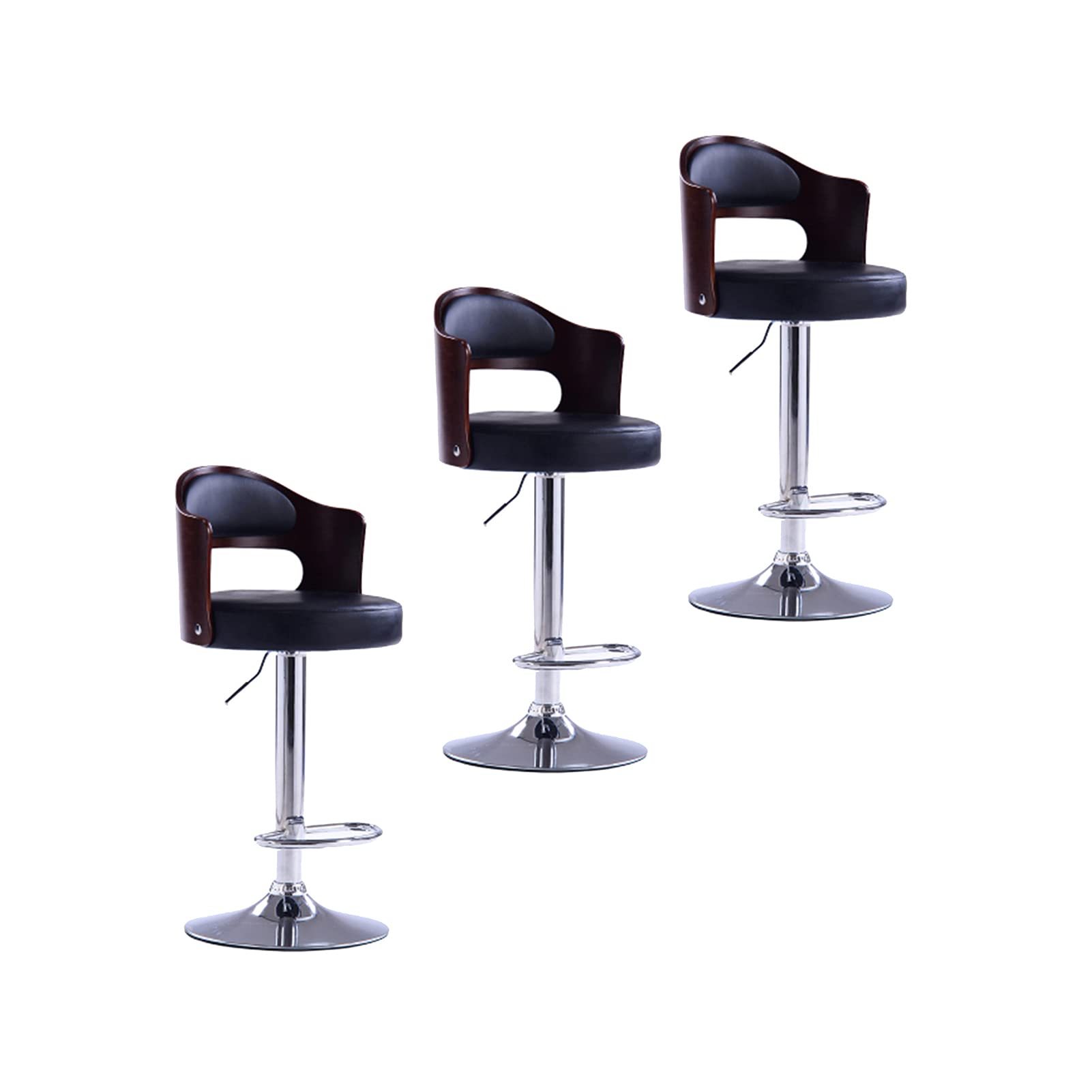LIYUEUS 3-Piece Adjustable Swivel Bar Stool Set with Footrest - Counter Height Bar Chairs with Brown Pattern Back - Perfect for Kitchen Island, Breakfast Nook & Home Bar (Black)