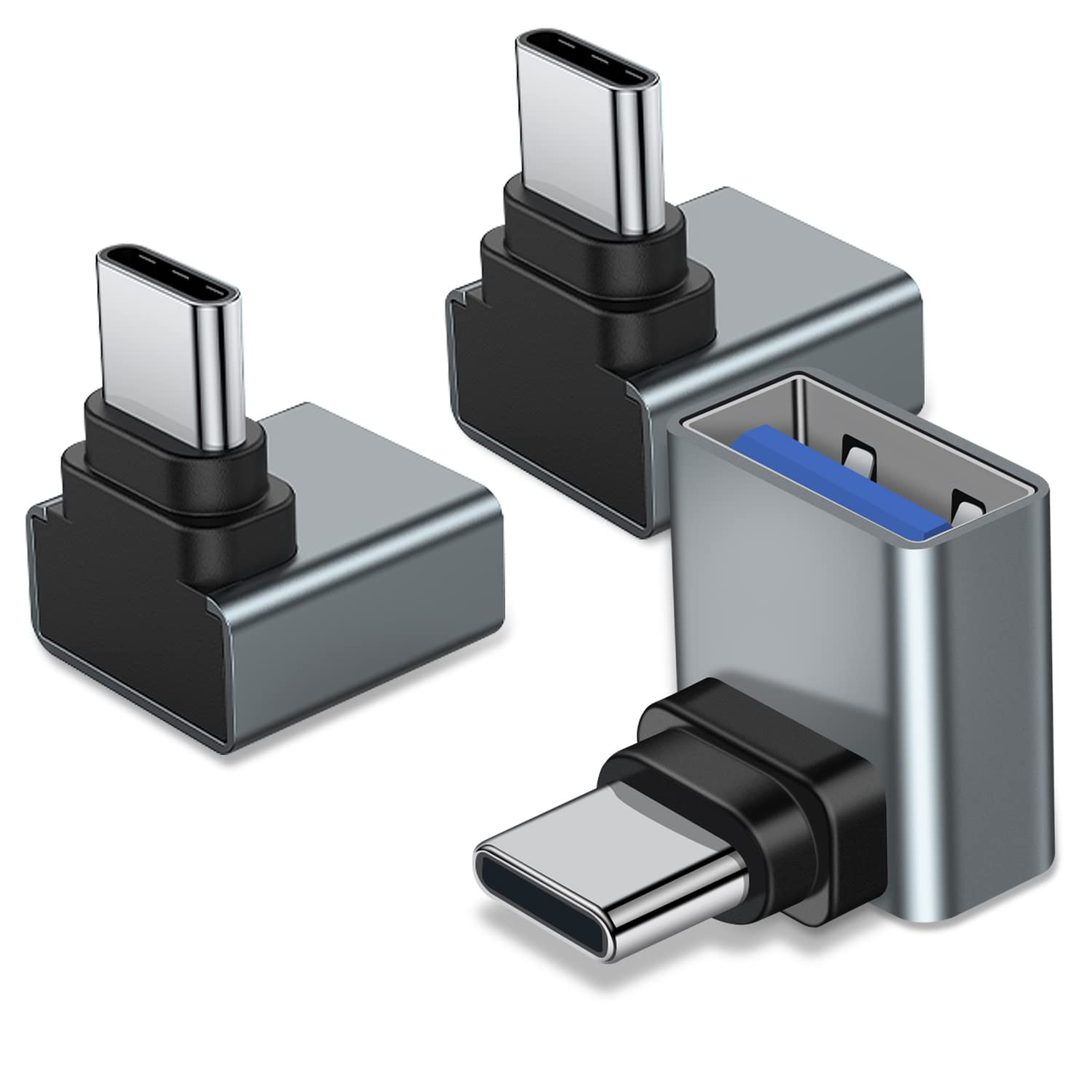 90 Degree USB C to USB 3.0 Adapter (3-Pack) - Up & Down Angled USB-C Male to USB Female Converter for MacBook Pro 2020/iMac/MacBook Air 2022/Dell XPS - Thunderbolt 4/3 Compatible - Perfect for Office, Travel & Home Workspace Setup
