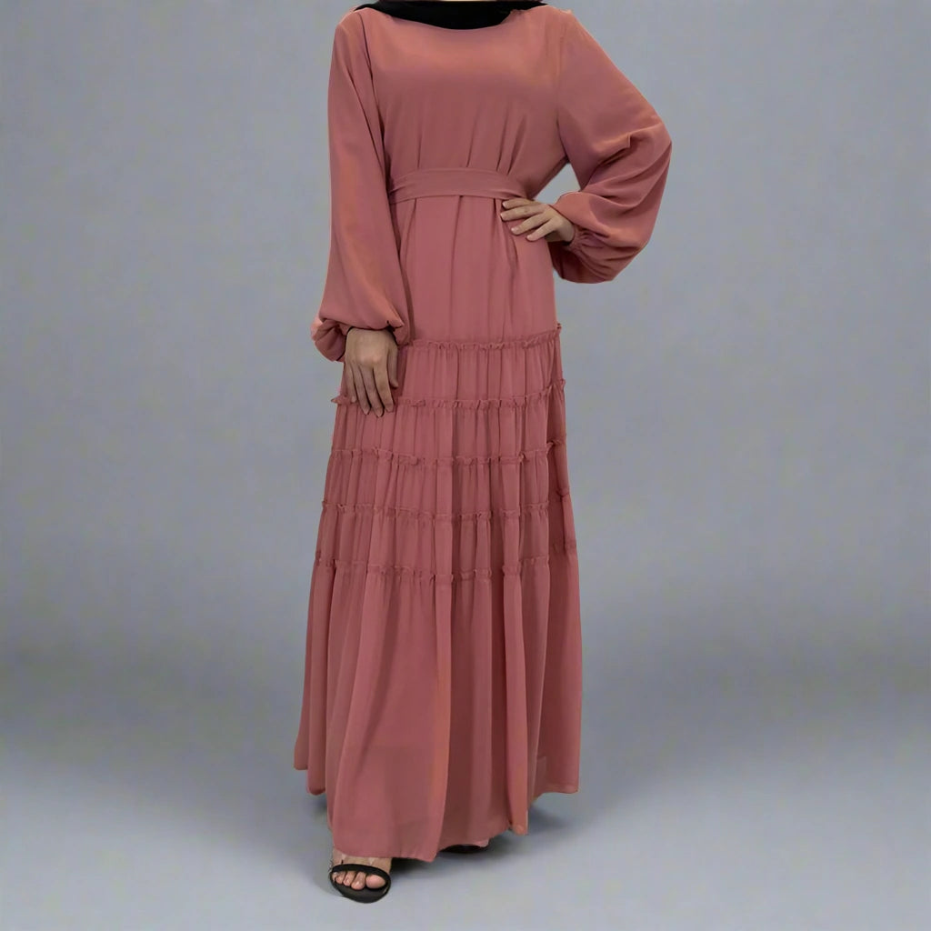 Elegant Chiffon Loose Abaya Dress for Muslim Women - Modest Islamic Prayer Dress for Home, Mosque & Special Occasions