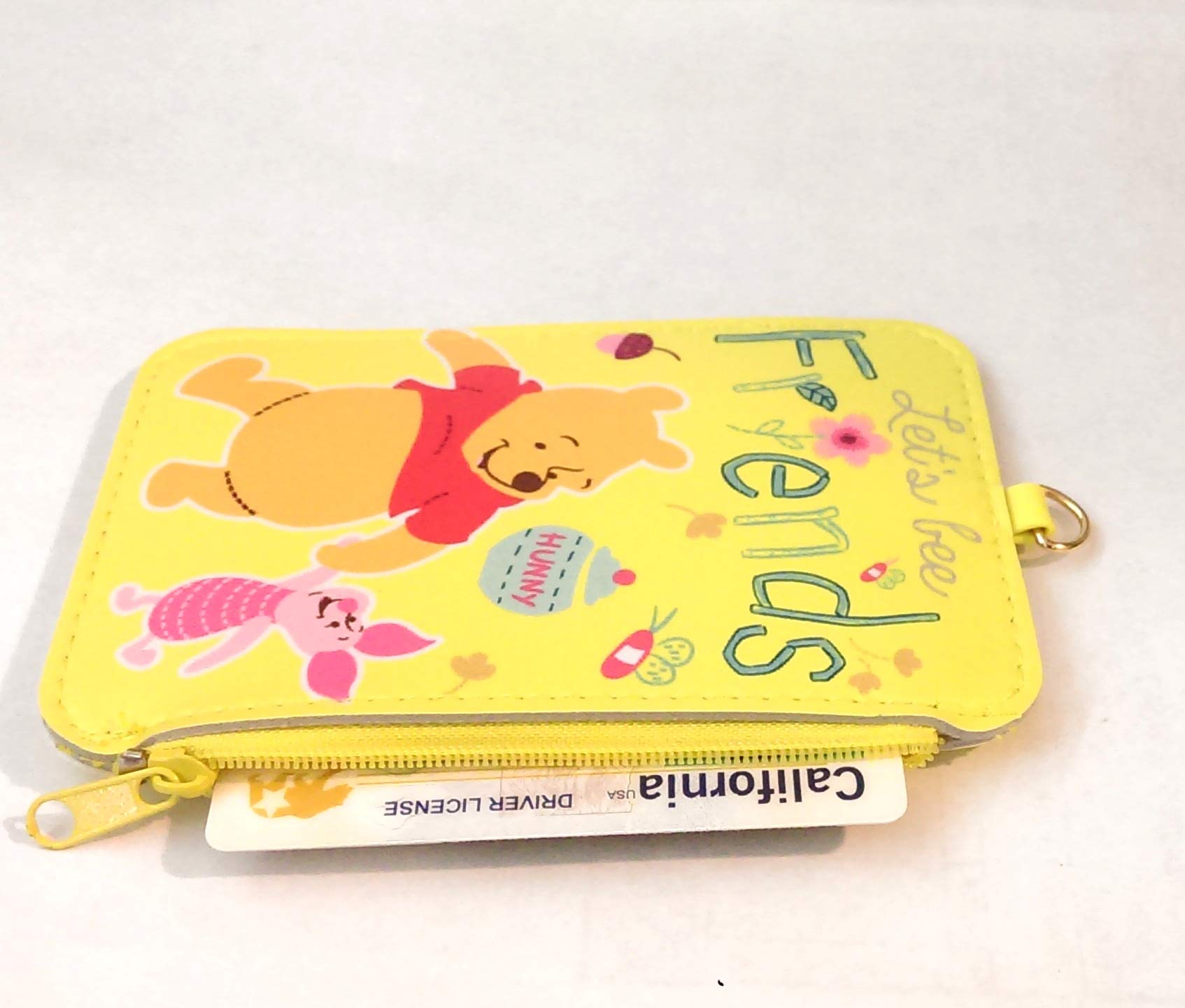 Winnie The Pooh ID Card Holder with Zipper Pocket & Lanyard for Work & Travel