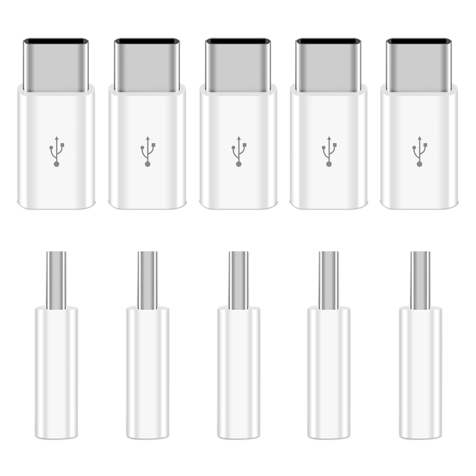 10 Pack Micro USB to USB C Adapter - Fast Charging & Data Sync Converter for Samsung, iPhone, iPad, Laptop & More - Durable White USB Type C Connector for Home, Office & Travel Use
