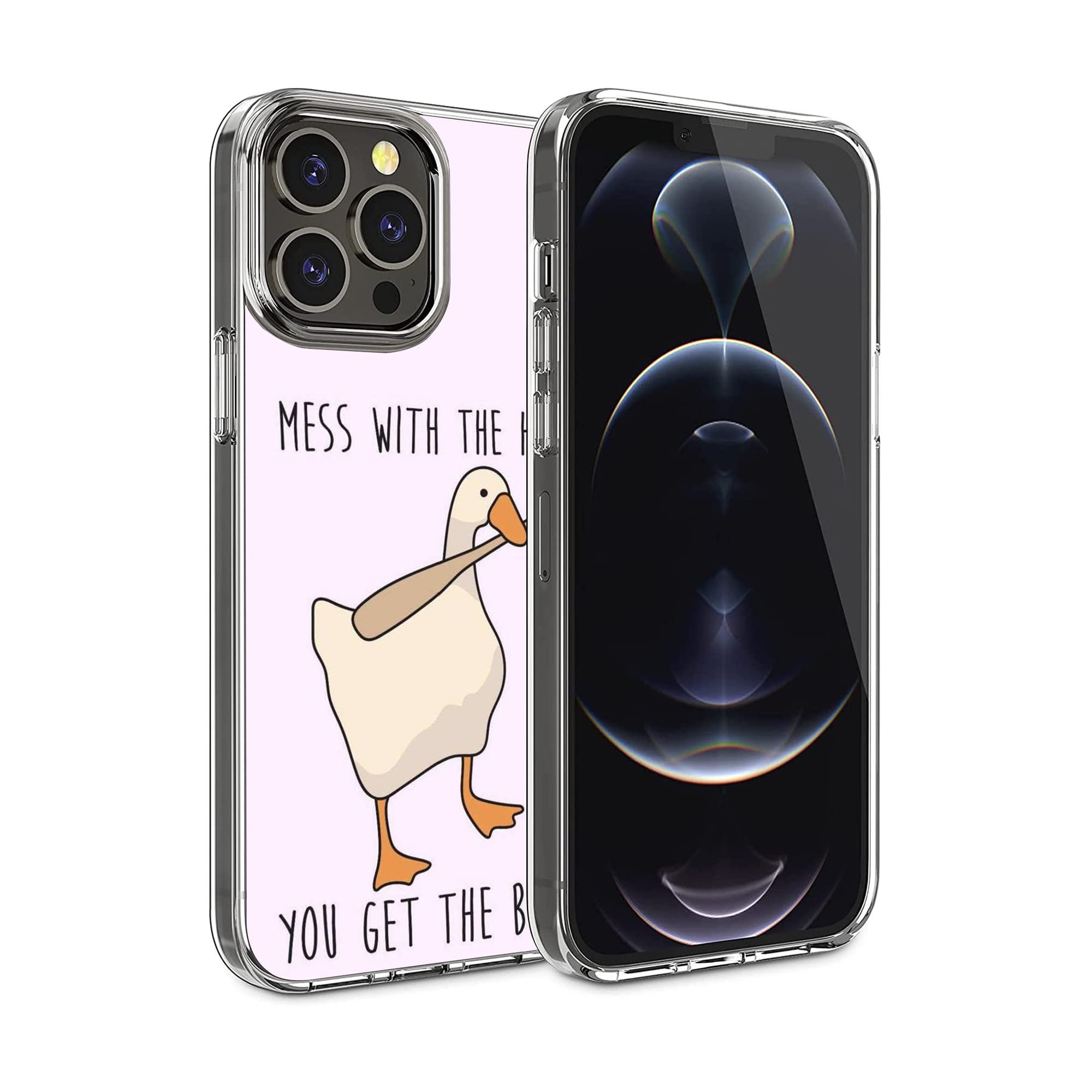 Cute Funny Duck Biting Baseball Bat iPhone 13 Pro Max Case - Shockproof Clear Phone Cover for Protection | Perfect for Everyday Use, Sports & Outdoor Activities