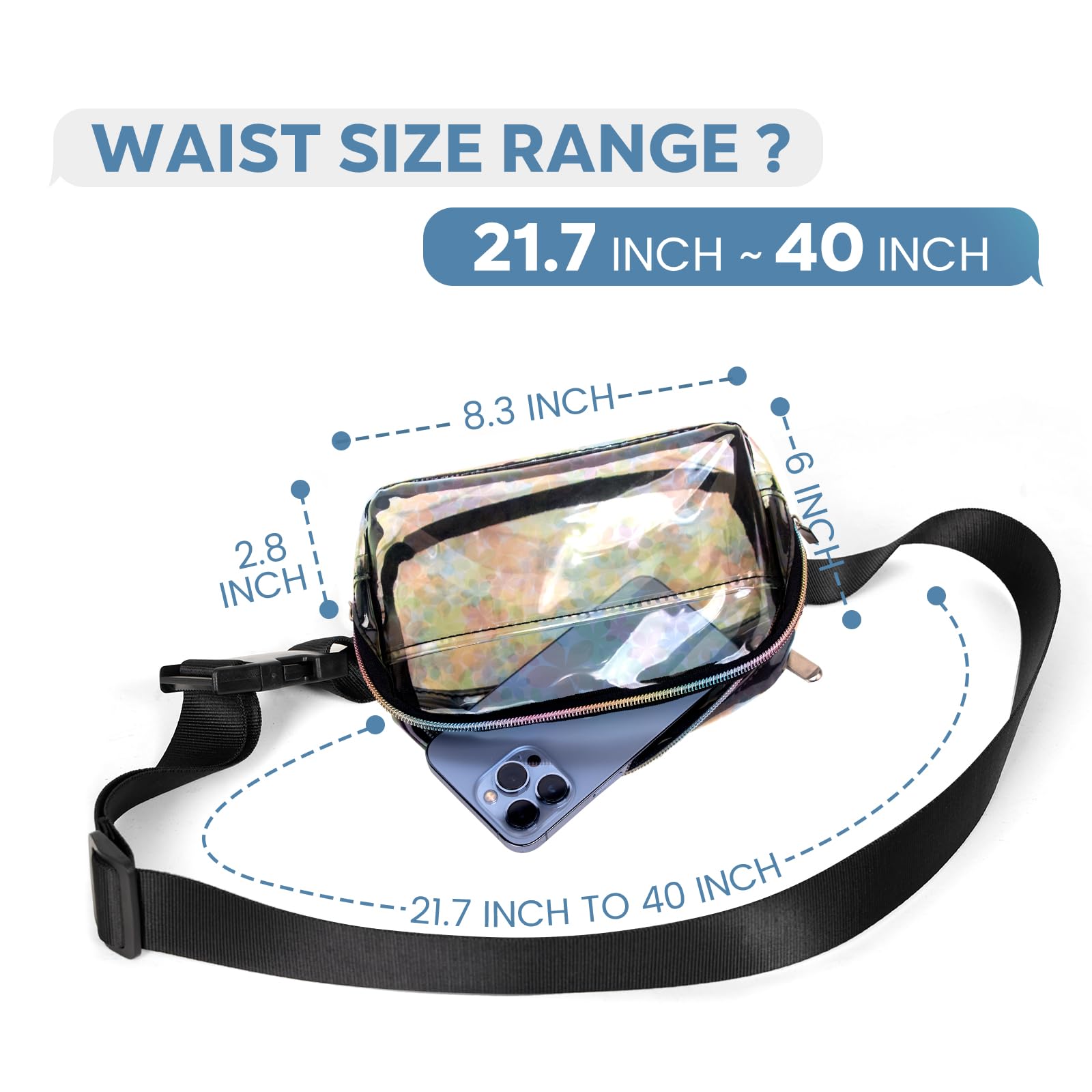 Women's Clear Mini Belt Bag - Waterproof Crossbody Fanny Pack for Travel, Running, Hiking & Cycling - Hands-Free Waist Pack for Gym, Concerts & Outdoor Activities