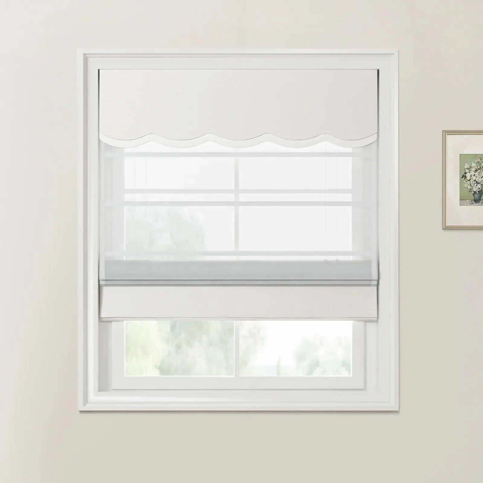 Custom Valanced Day & Night Roman Shade with Cord Lift - Blackout Window Treatment for Bedroom & Living Room