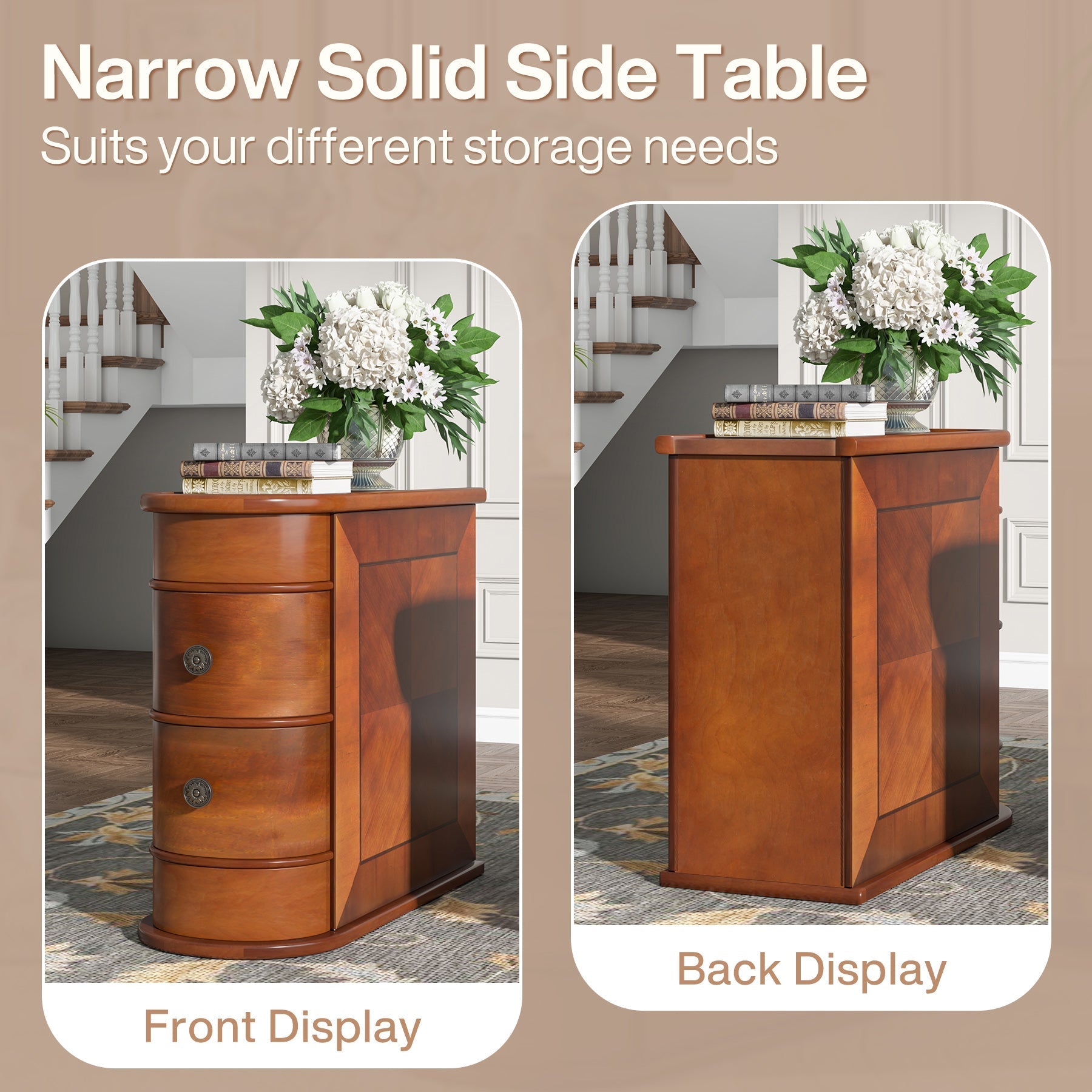 2 Drawers End Table - Solid Wood Nightstand with Storage, Small Side Table for Living Room, Bedroom, Office - Perfect for Holding Lamps, Books & Decor