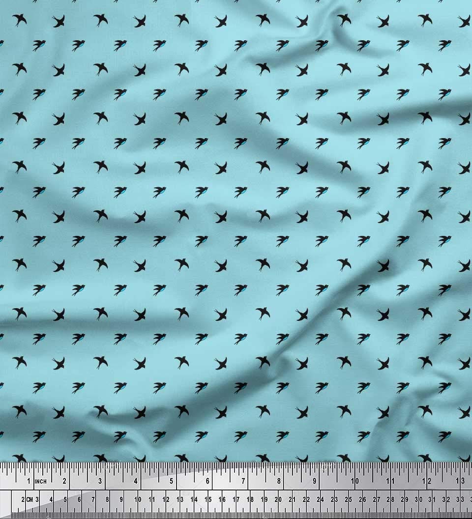 Soimoi Rayon Fabric by The Yard - 56 Inch Wide Blue Swallow Bird Print - Lightweight Soft Material for Dresses, Blouses & DIY Sewing Projects