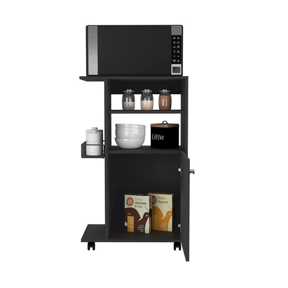 TUHOME Black Engineered Wood Kitchen Cart with Clip - Rolling Kitchen Island for Small Spaces, Storage & Prep Station for Home, Apartment, Dorm
