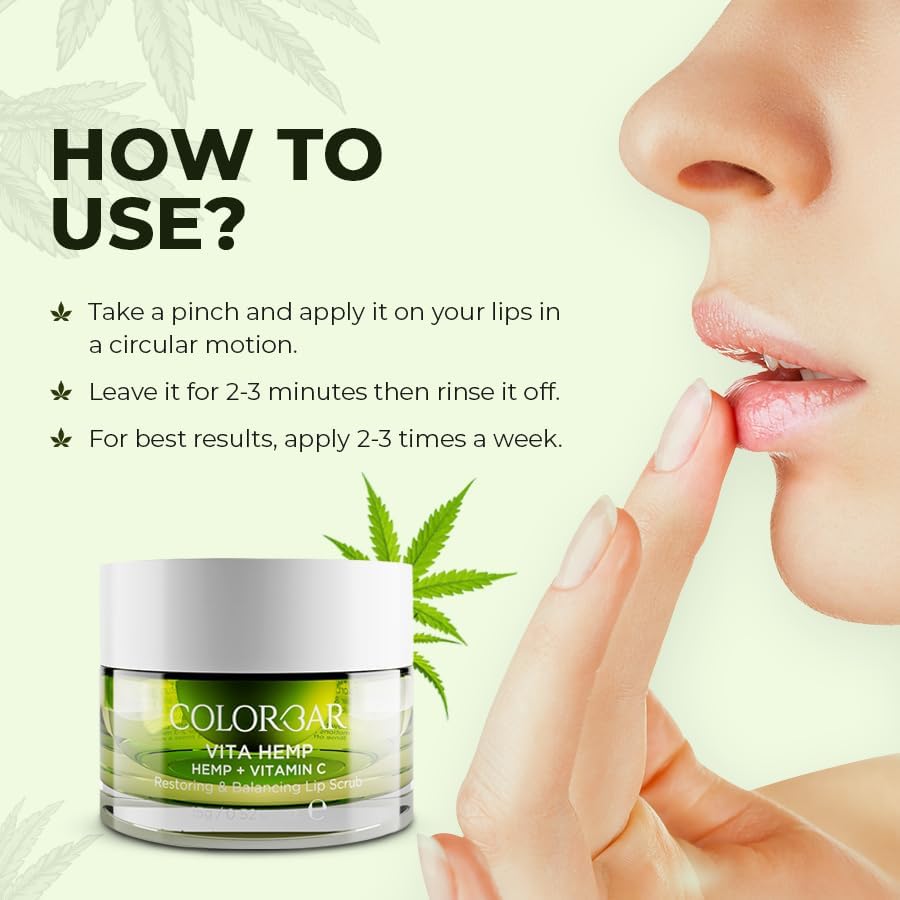 Colorbar Vita Hemp Restoring & Balancing Lip Scrub - Exfoliating & Moisturizing Lip Treatment with Natural Hemp Seed Oil - Perfect for Dry, Chapped Lips - Ideal for Daily Lip Care Routine & Pre-Lipstick Prep