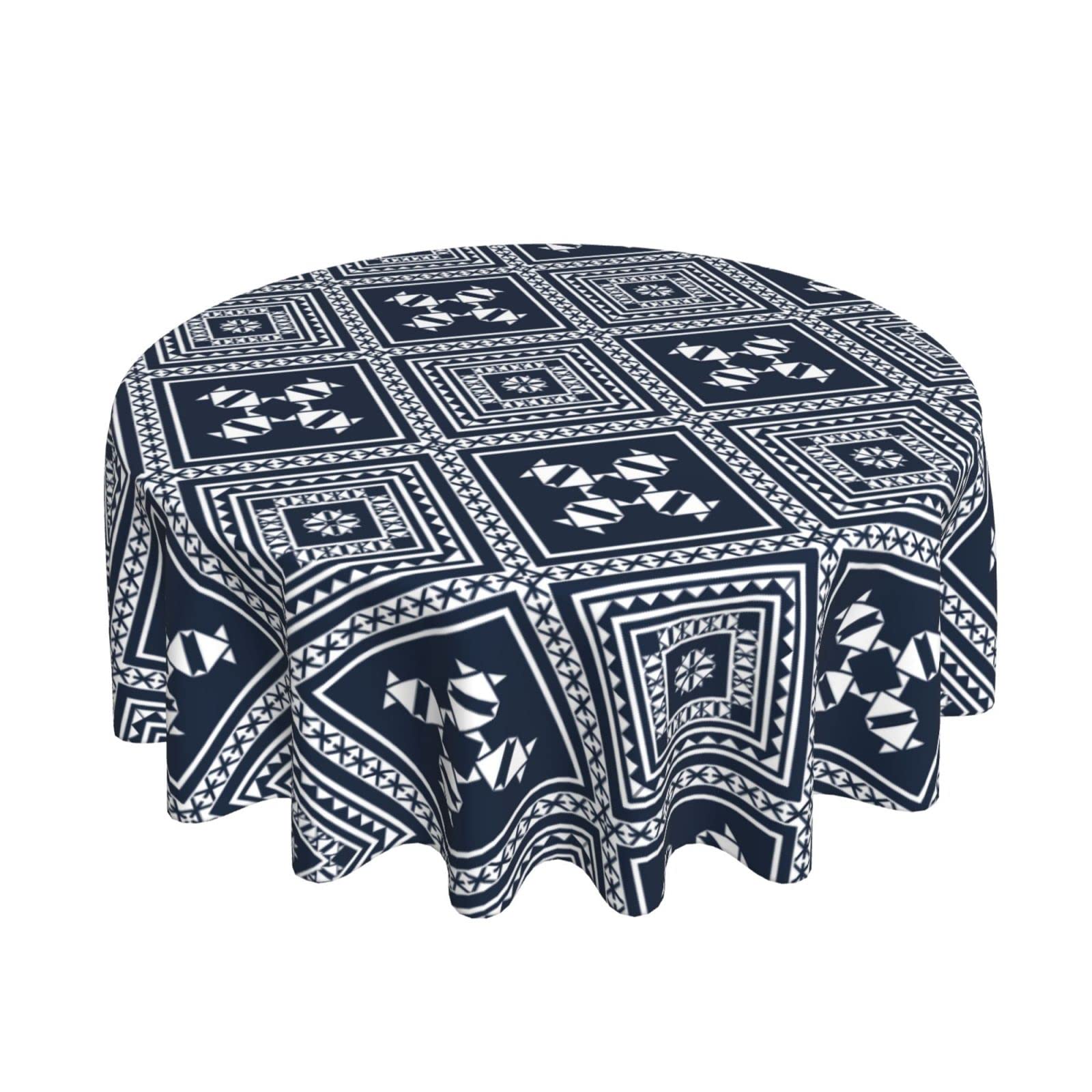 60 Inch Navy Native American Round Tablecloth - Spill Proof & Washable - Perfect for Dinner Parties, Picnics, Camping & Themed Decorations - Native American Inspired Tabletop Decor for Home & Outdoor Events