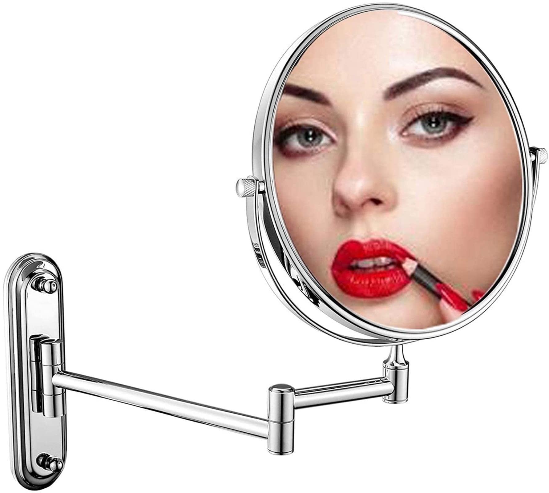 360° Rotating Wall Mounted Makeup Mirror - 5X Magnification Vanity Mirror with Extendable Arm for Bathroom, Shaving & Cosmetic Use (Black) - Perfect for Daily Grooming, Makeup Application & Skincare Routines