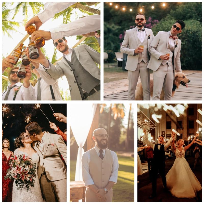 Men's Slim Fit Linen 2-Piece Suit Set for Wedding & Groomsmen | Summer Breathable Vest & Pants with Pocket Square | Perfect for Beach Weddings, Formal Events & Business Casual Occasions