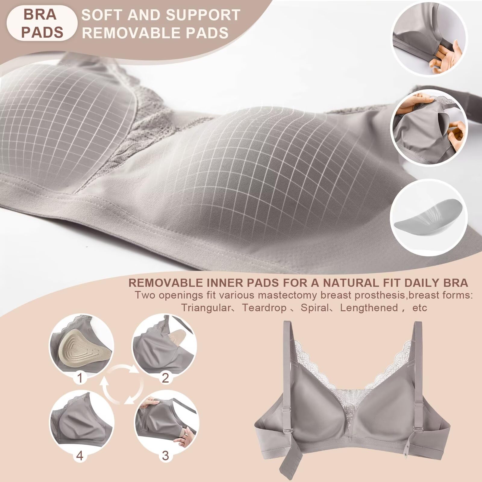 Post-Surgery Mastectomy Bra with Breast Prosthesis - Comfortable Bralette for Daily Wear - Artificial Breast Forms & Fake Boobs for Women - Perfect for Recovery, Workouts, and Everyday Comfort