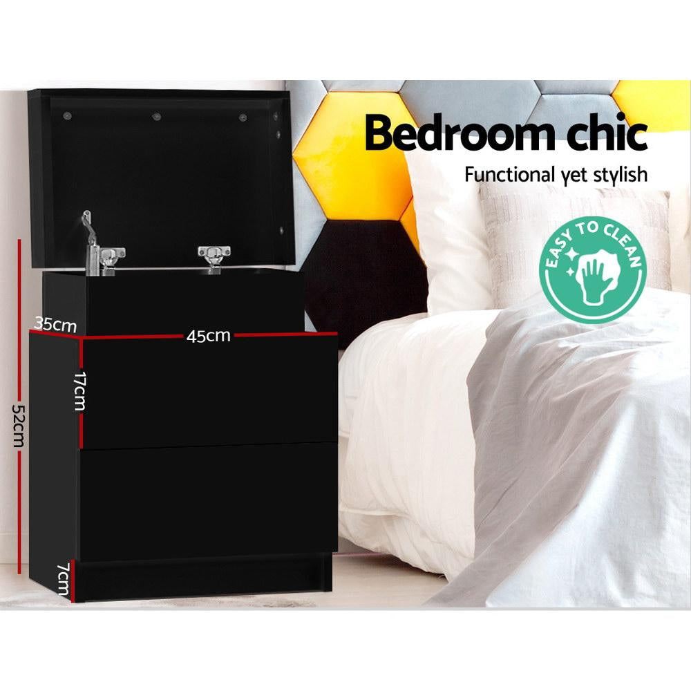 2-Drawer Black Wooden Nightstand - Bedside Table with Storage for Bedroom, Living Room & Office