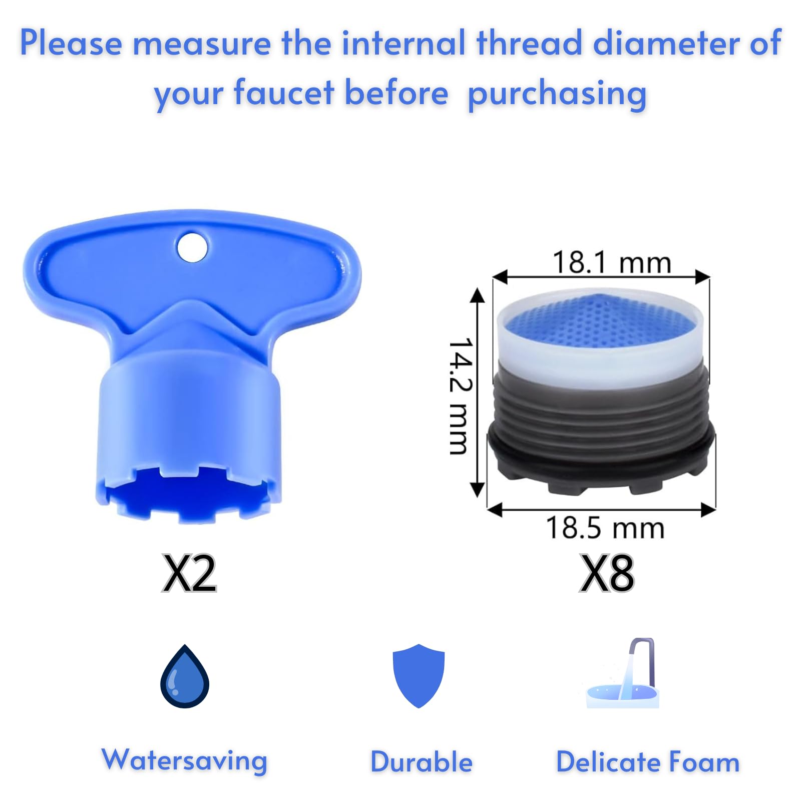 8-Piece Water Saving Faucet Aerator Set with 2 Keys - Flow Restrictor Sink Aerators, Tap Strainer Replacement for Kitchen & Bathroom - Perfect for Reducing Splash & Conserving Water in Homes & Restaurants