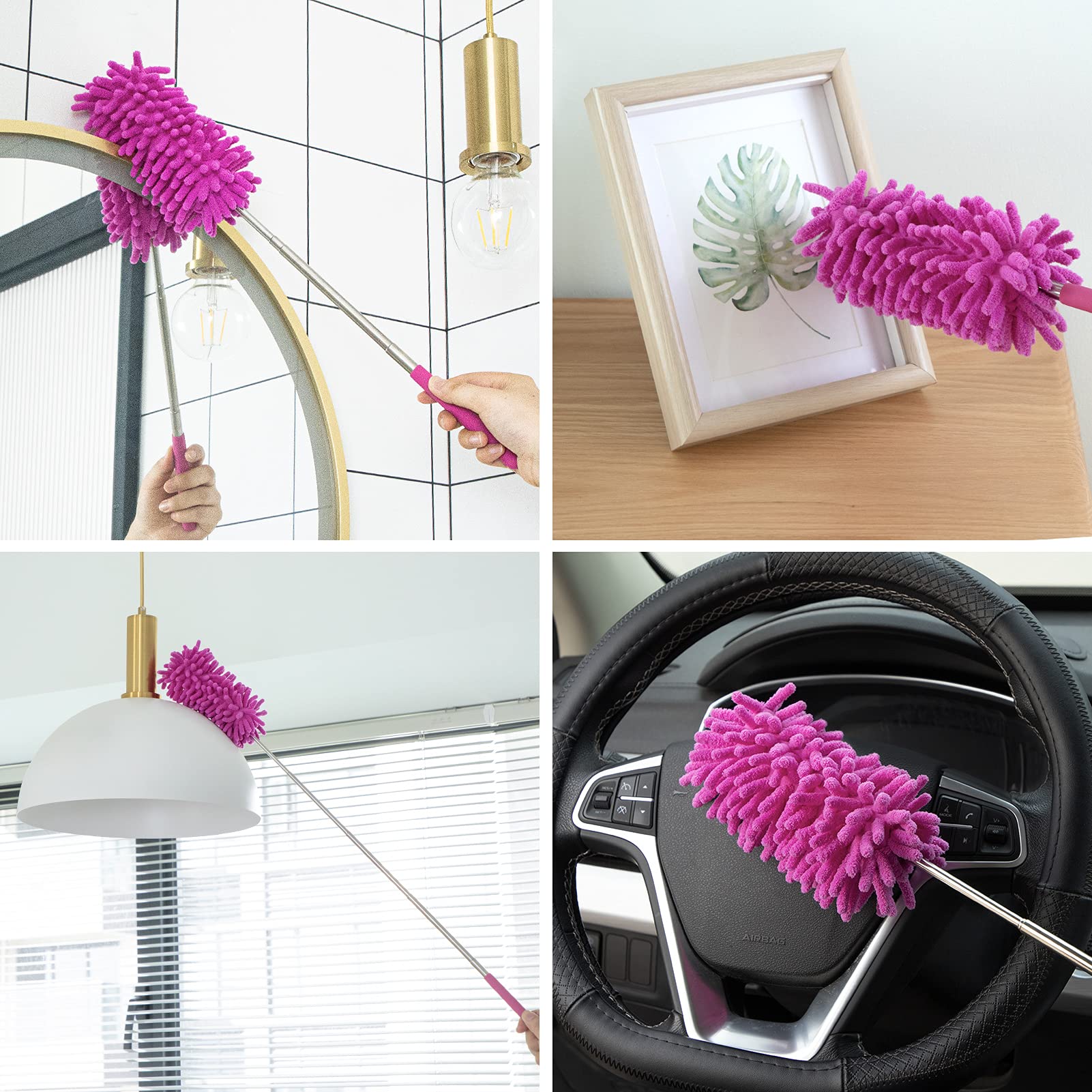 Tukuos Microfiber Duster Set - 2 Washable & Replaceable Heads with Extendable Pole & Detachable Brush | Perfect for Office, Car, Windows, Furniture & Ceiling Fan Cleaning | Dusting Tool for Home, Office & Vehicle Maintenance