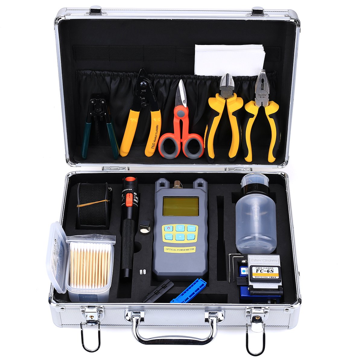 24-in-1 FTTH Fiber Optic Tool Kit with FC-6S Cleaver, Optical Power Meter, Visual Fault Locator & Cable Tester - Professional Fiber Cutter & Stripper Tools for Home/Office Network Installation & Maintenance