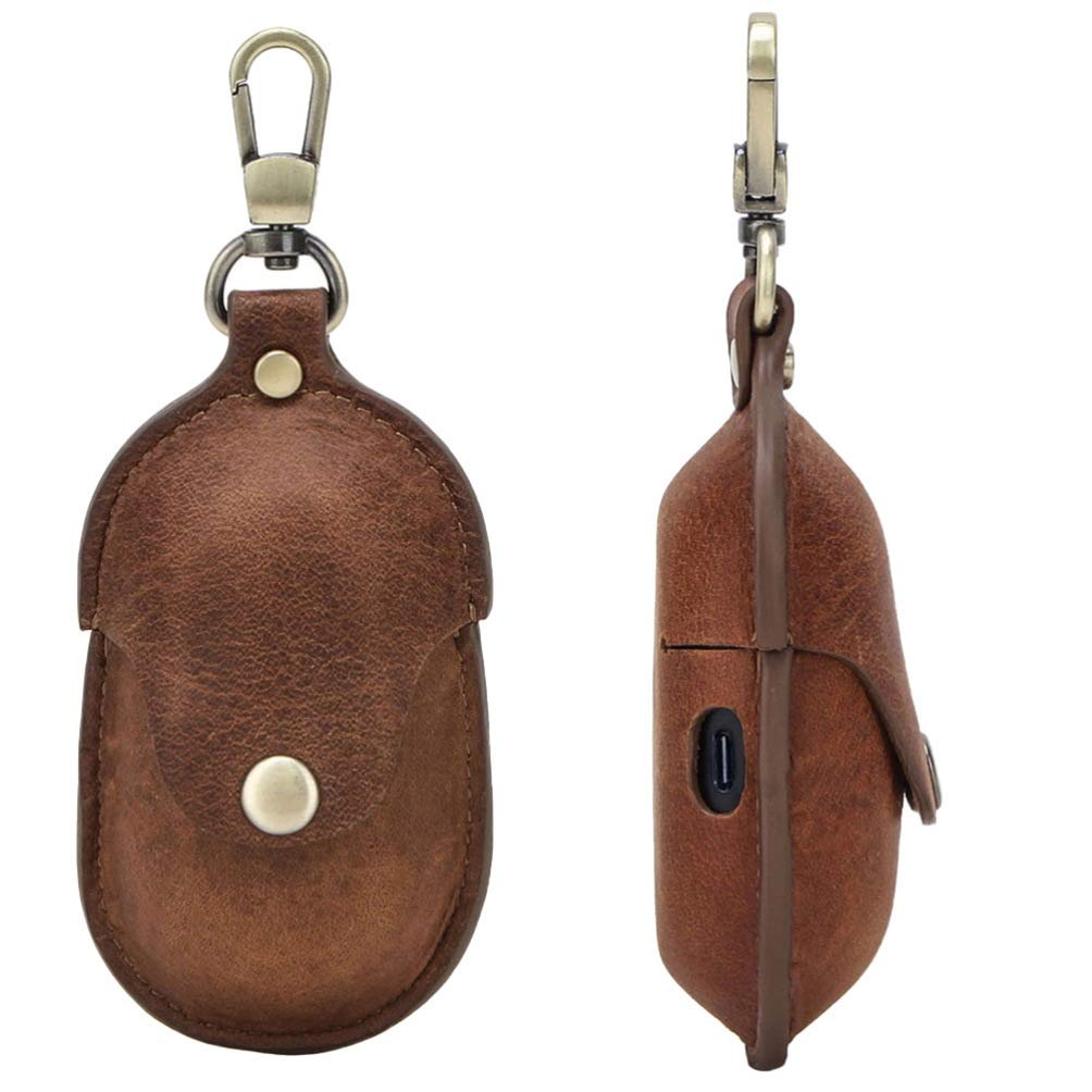 Samsung Buds Pro/2/Live Leather Shockproof Protective Case with Carabiner Keychain - Durable Brown Cover for Wireless Earbuds | Perfect for Travel, Gym & Outdoor Activities