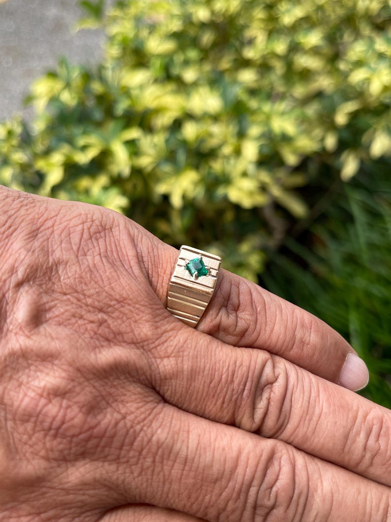 0.60ct 14K Gold Emerald Cut Rich Green Solitaire Men's Pinky Ring - Elegant Statement Jewelry for Weddings, Parties & Special Occasions