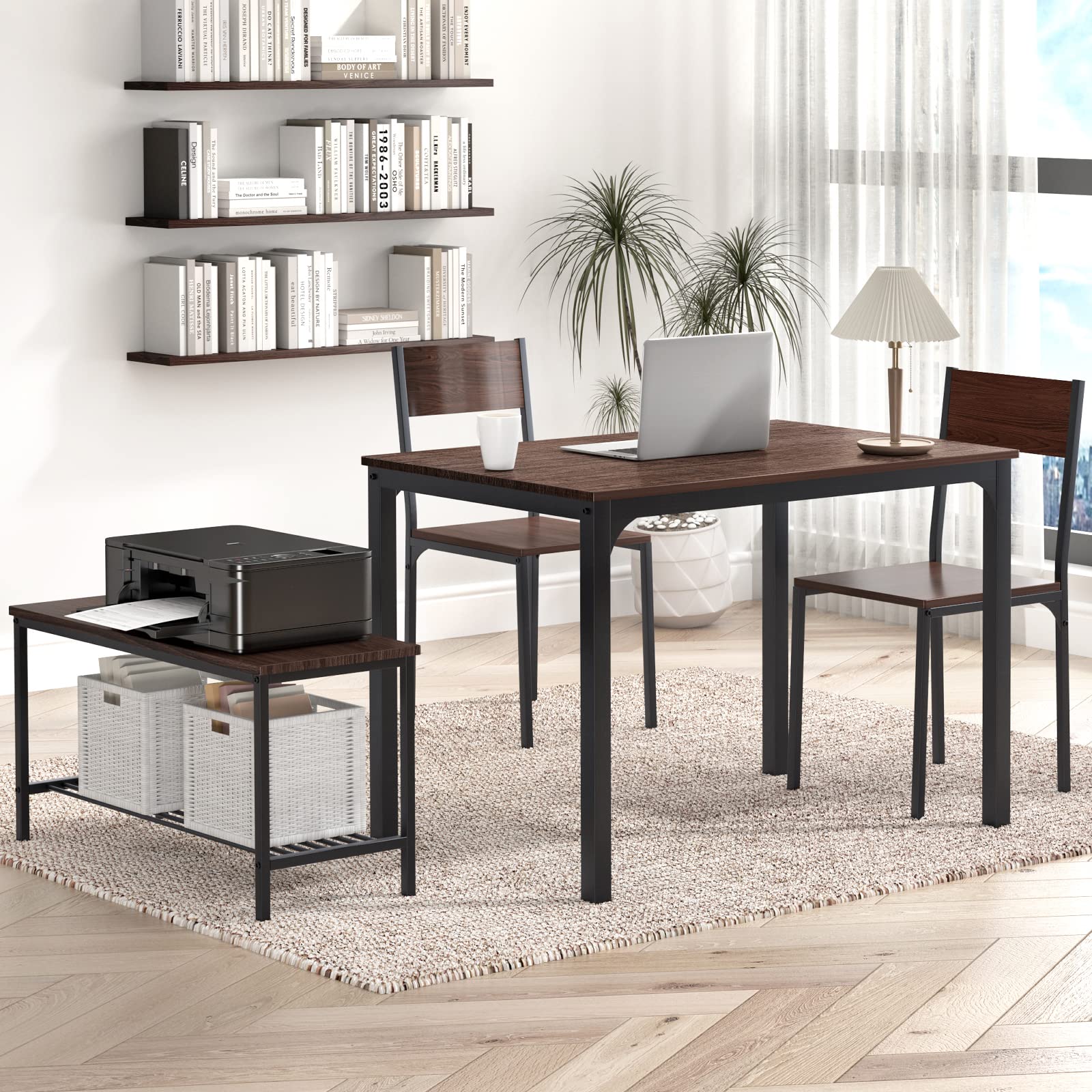 SogesHome 4-Piece Kitchen Dining Table Set with 2 Chairs & Bench - Compact Space-Saving Design for Small Apartments, Living Rooms, Restaurants - Dark Walnut Finish | Perfect for Breakfast Nooks, Studio Apartments & Cozy Dining Areas