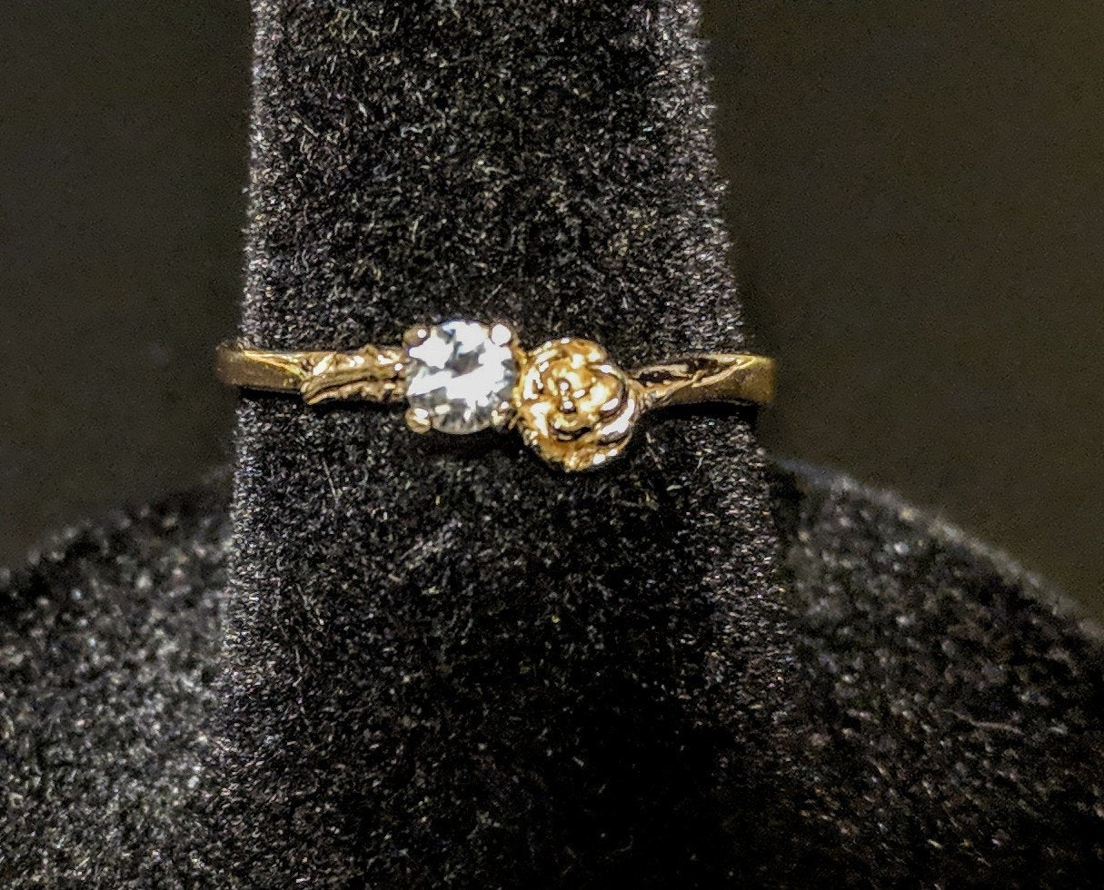 Natural Sapphire Promise Ring - Solid Yellow or White Gold with Rose & White Sapphire Accents | 14K 675 Fine Jewelry | Petite Engagement Ring for Women | Perfect for Proposals, Anniversaries & Special Occasions
