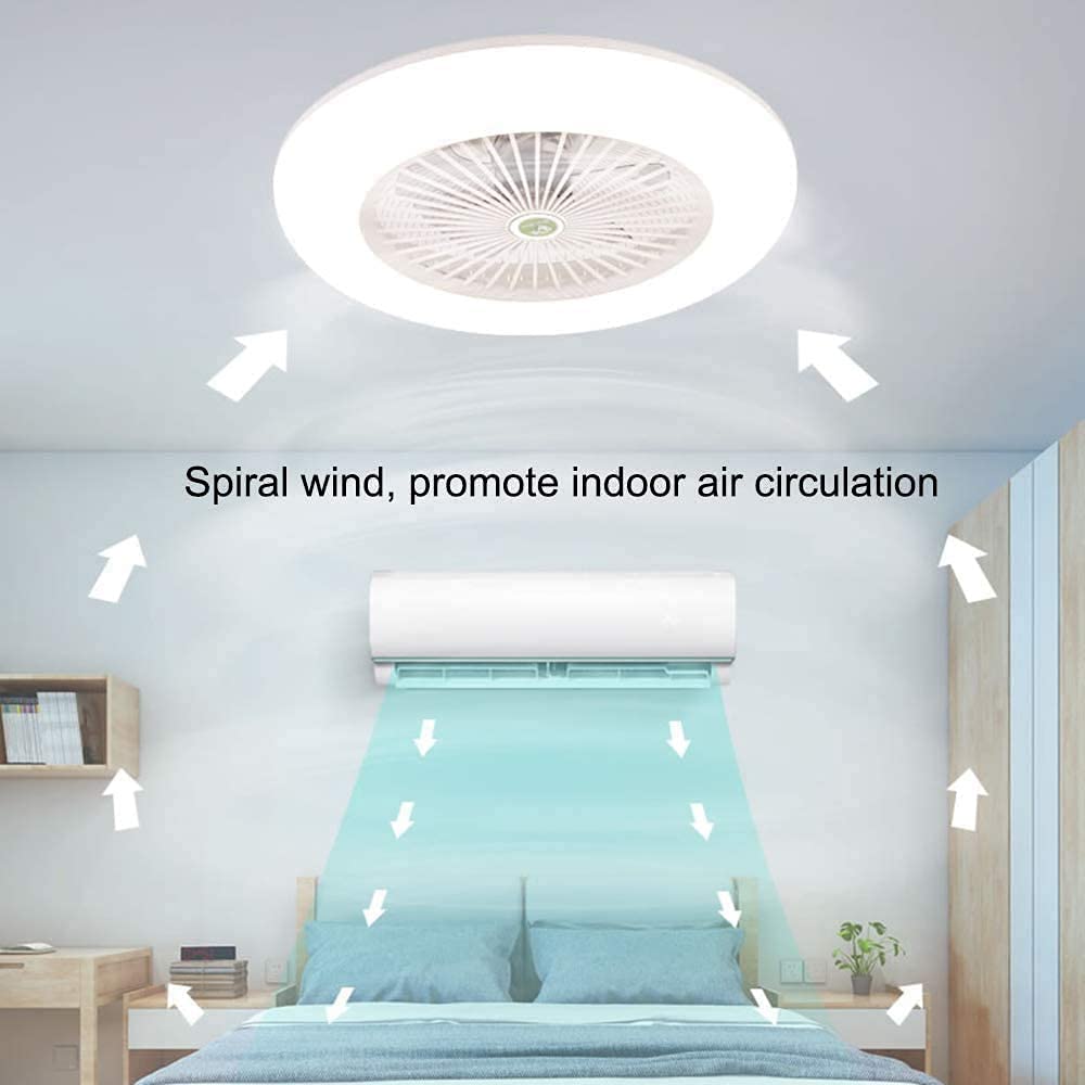 KWOKING 22 Inch Modern LED Ceiling Fan with Light - Dimmable, Adjustable Speed, Remote Control - Low Profile Grey Ceiling Fan for Bedroom, Living Room, Kitchen, and Office