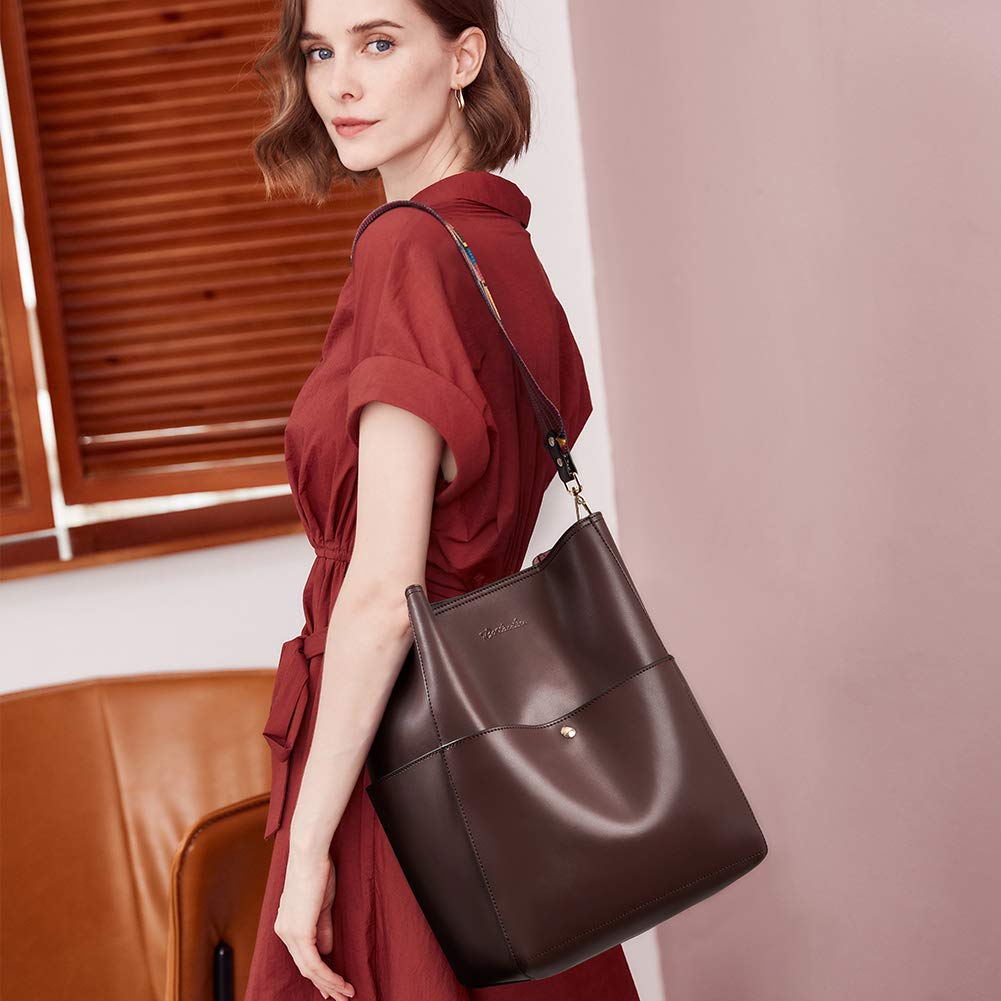 BOSTANTEN Women's Leather Designer Handbags - Stylish Tote Purses & Shoulder Bucket Bags for Work, Travel & Everyday Use