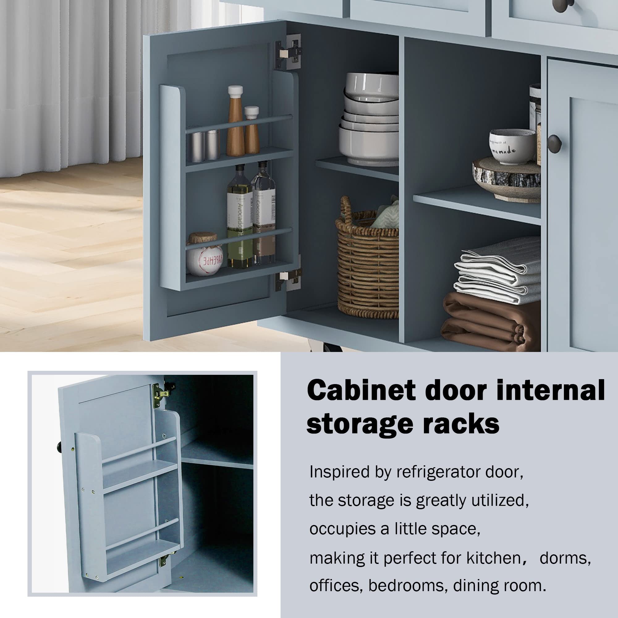 Multi-Functional Kitchen Island Cart with Drop-Leaf Cabinet, 5-Wheel Mobile Base, 3 Storage Drawers & Internal Rack - 53.1