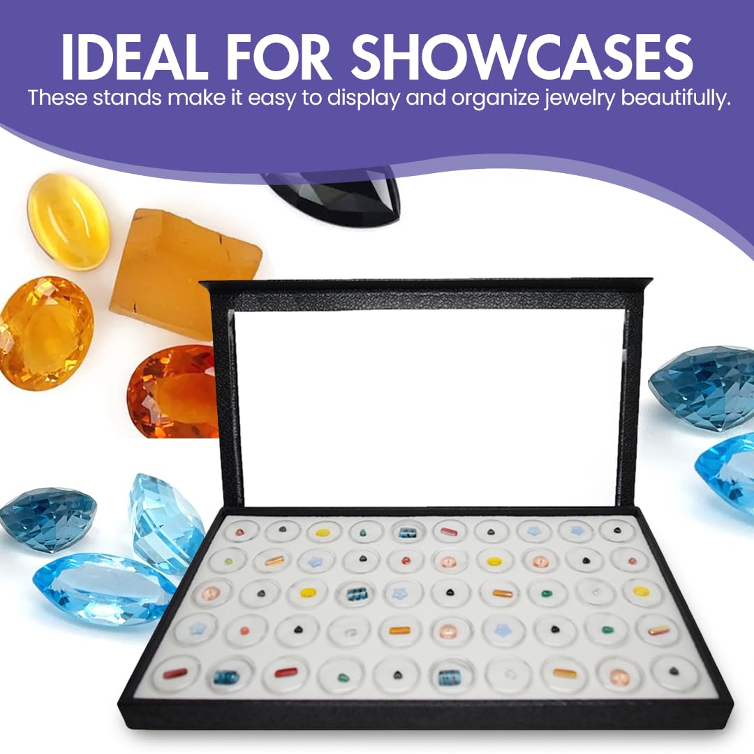 Premium Large Jewelry Display Case 14.75x8.25x1.15 Inches with 50 Gems Jars - Magnetic Detachable Clear Acrylic Lid & White Tray Foam Liner - Elegant Rock Storage Box for Collectibles, Necklaces, Rings & Earrings - Perfect for Home Decor, Gift Giving & Jewelry Organization