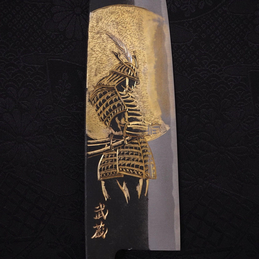 Premium Santoku Knife 170mm - White Steel #2 Kurouchi Finish with Buffalo Ebony Handle - Japanese Samurai Full Moon Design - Perfect for Slicing, Dicing & Chopping Vegetables, Meat & Fish