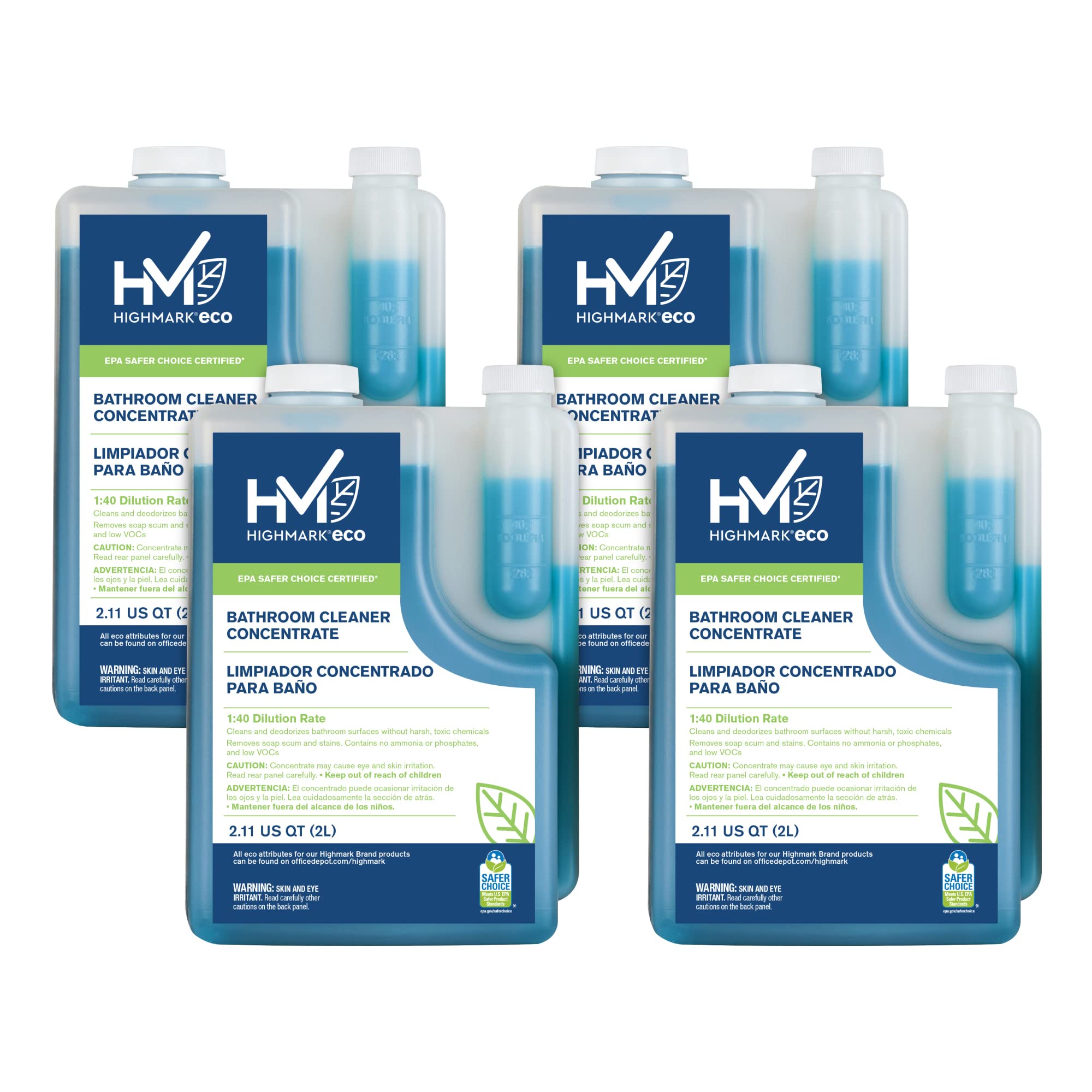 Highmark® ECO Liquid Bathroom Cleaner Concentrate - 2 Liters (Case of 4 Bottles) | Powerful, Eco-Friendly Formula for Tiles, Sinks, Showers & Bathtubs | Ideal for Homes, Hotels & Commercial Use